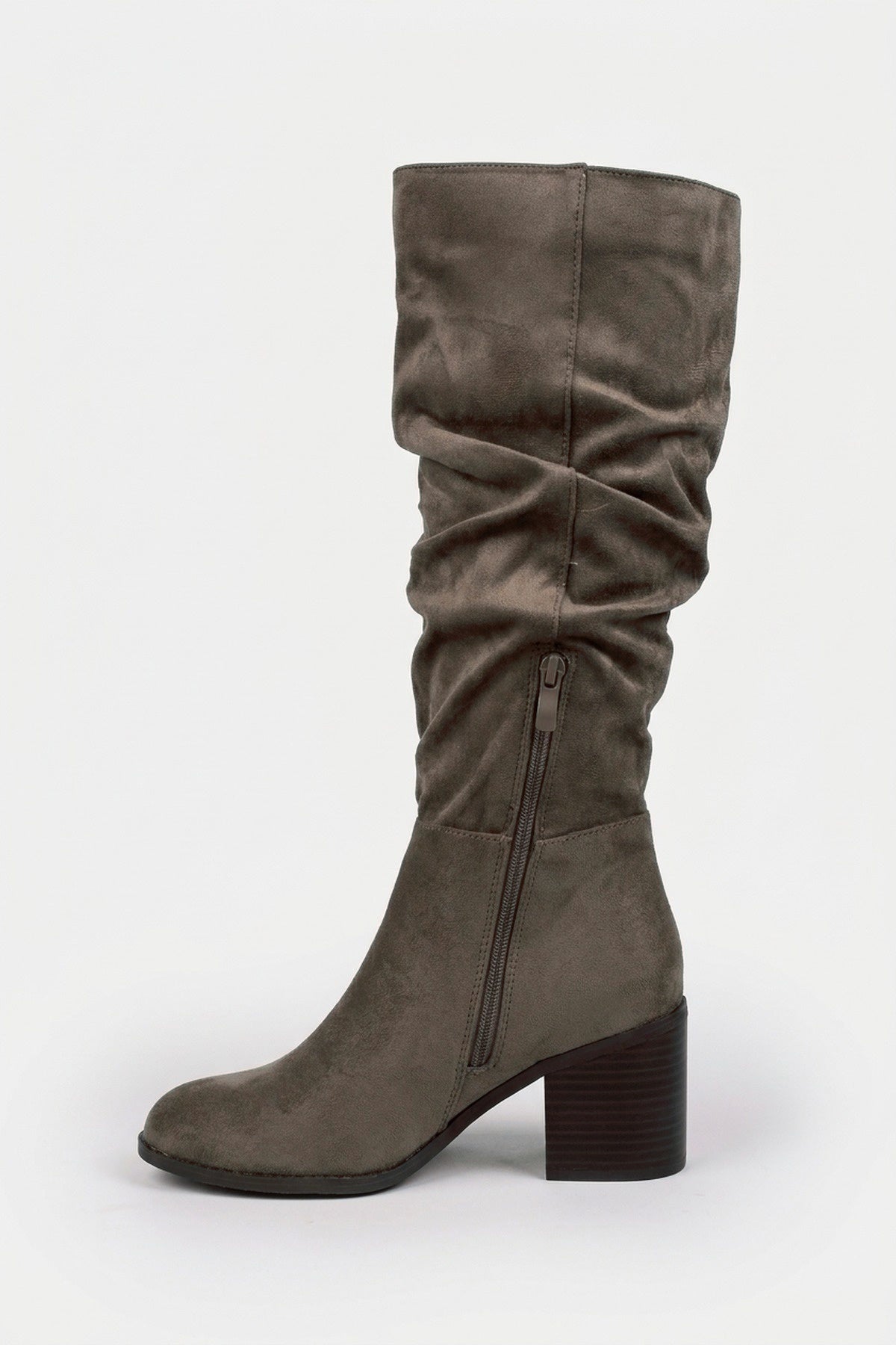 Jessa Faux Suede Slouchy Knee Boots - Taupe Suede