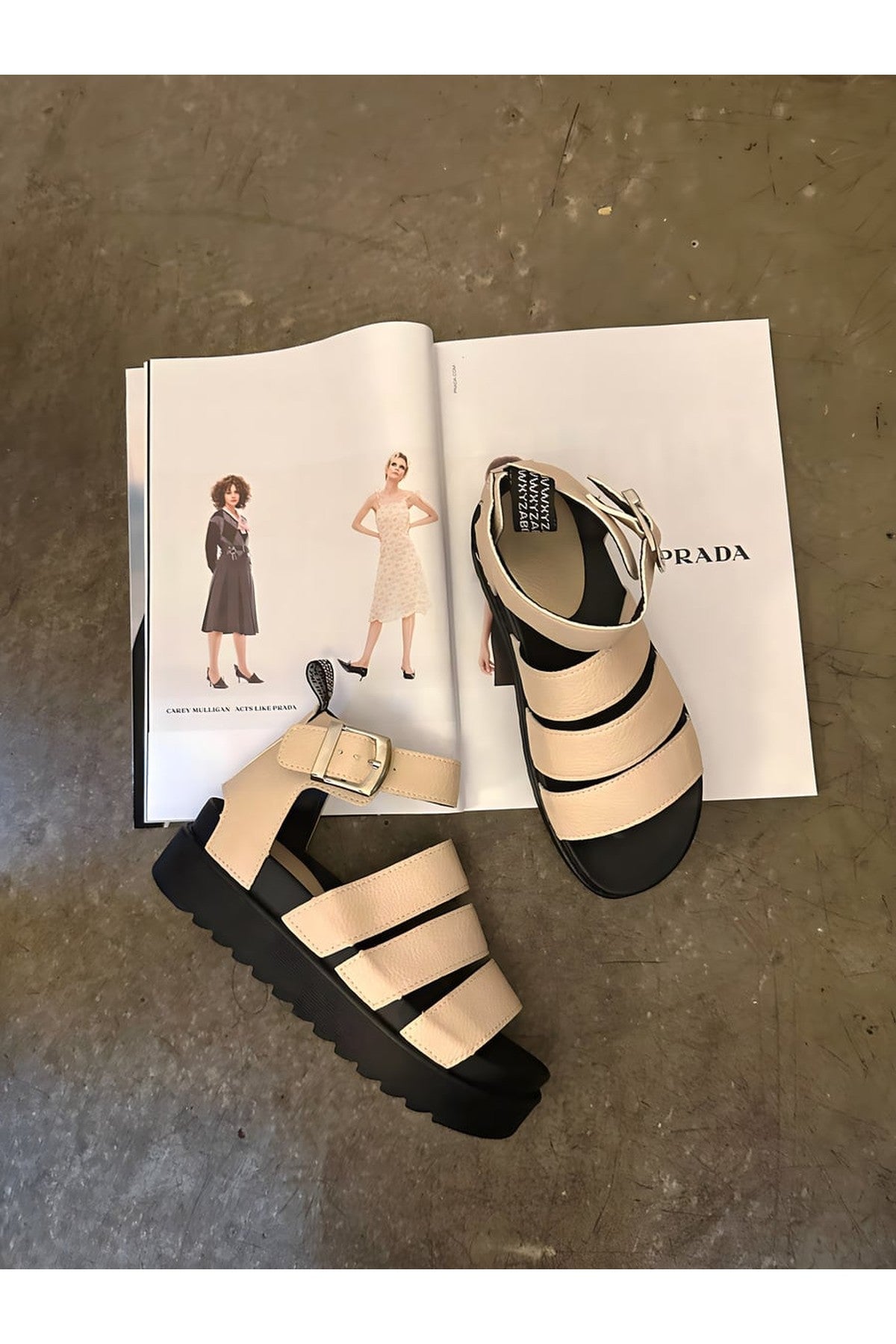 Callie Strappy Gladiator Chunky Sandals - Beige