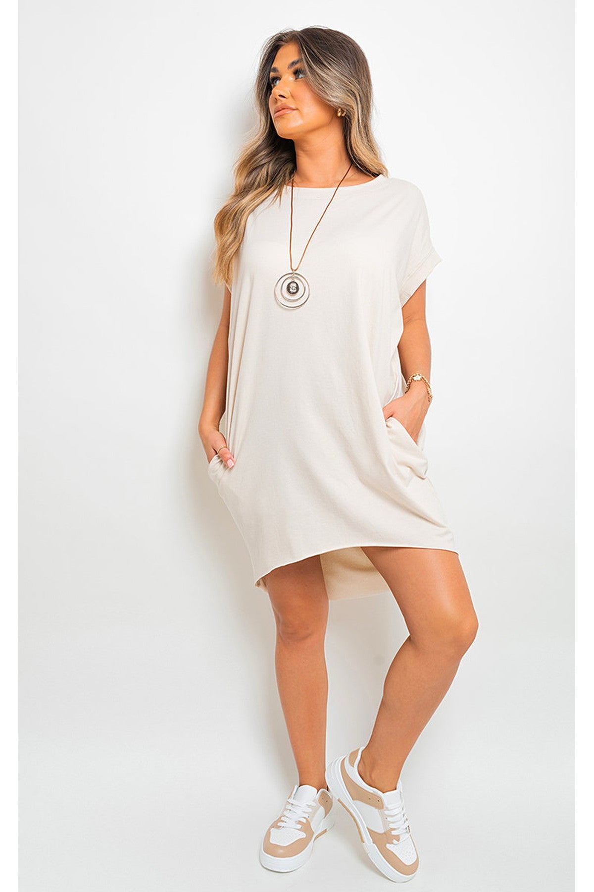 Esme Short Sleeve With Front Pockets Top - Beige