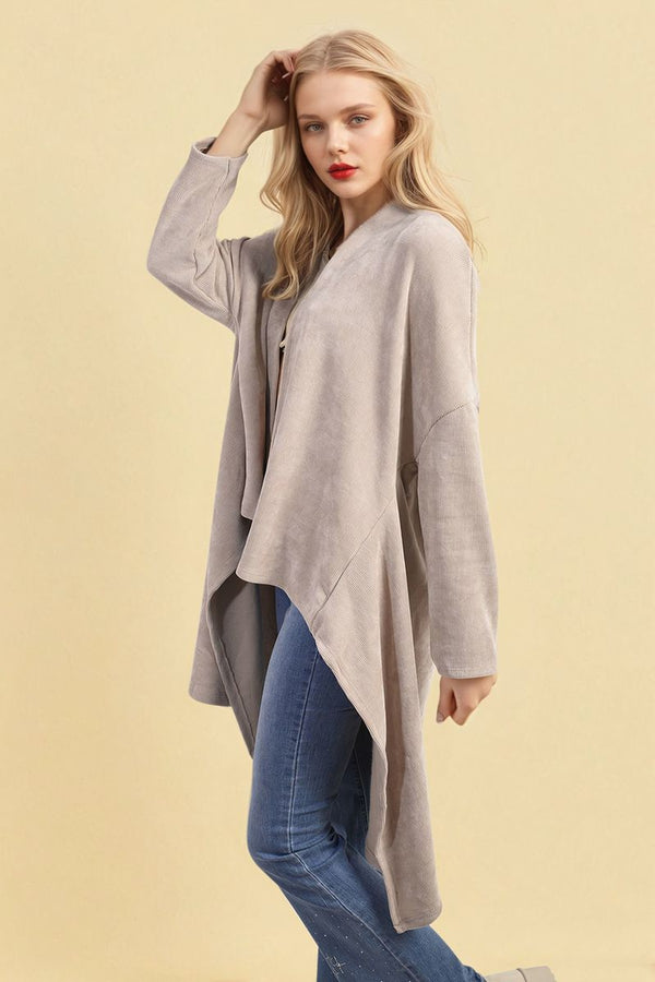 Lydia Open Front Long Back Knitted Cardigan - Beige