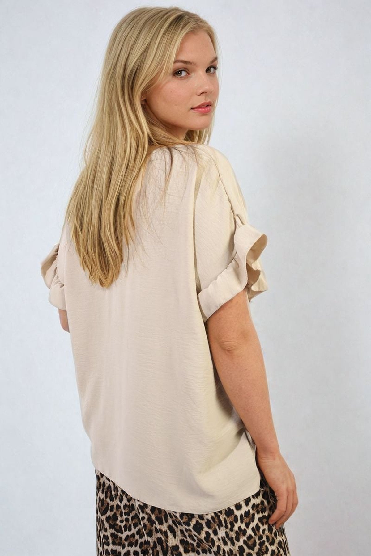 Alexandra Frill Sleeve Top - Beige