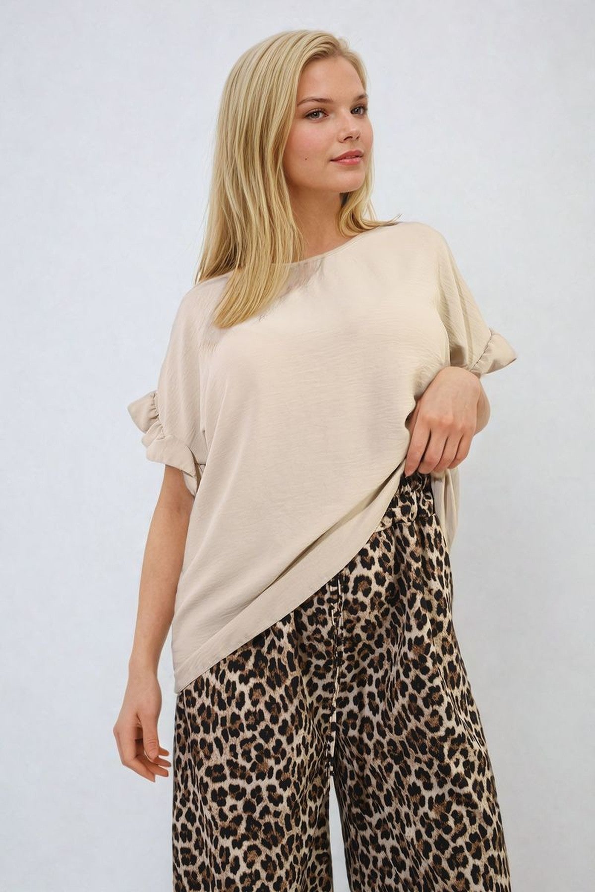Alexandra Frill Sleeve Top - Beige