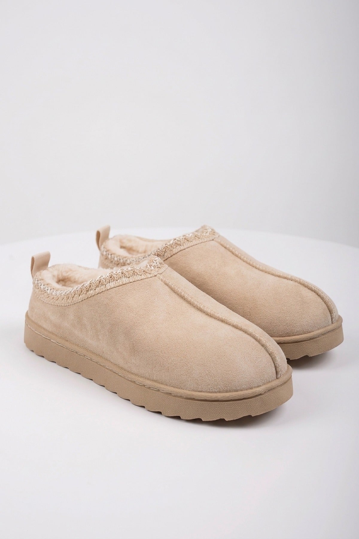 Odette Faux Suede Lined Slipper Mules - Beige