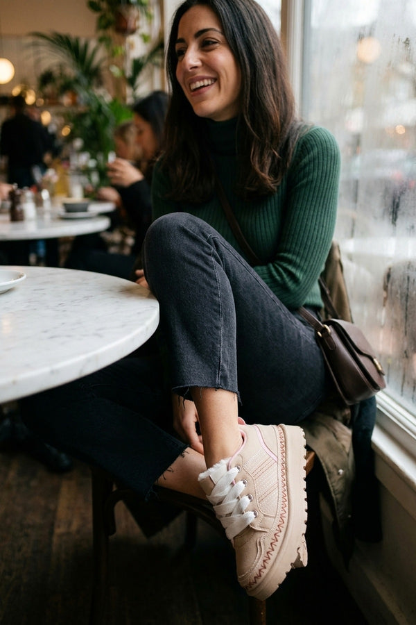 Pearl Faux Suede Platform Trainers - Beige