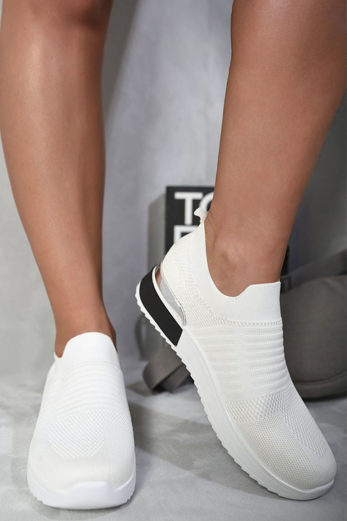 Bethany Slip On Sock Wedge Trainers - White