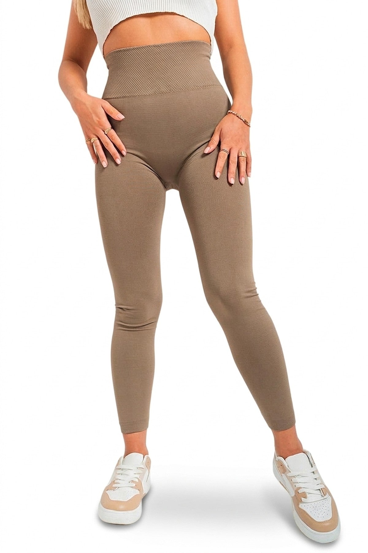 Elaine High Waist Tummy Compression Slimming Leggings - Mocha