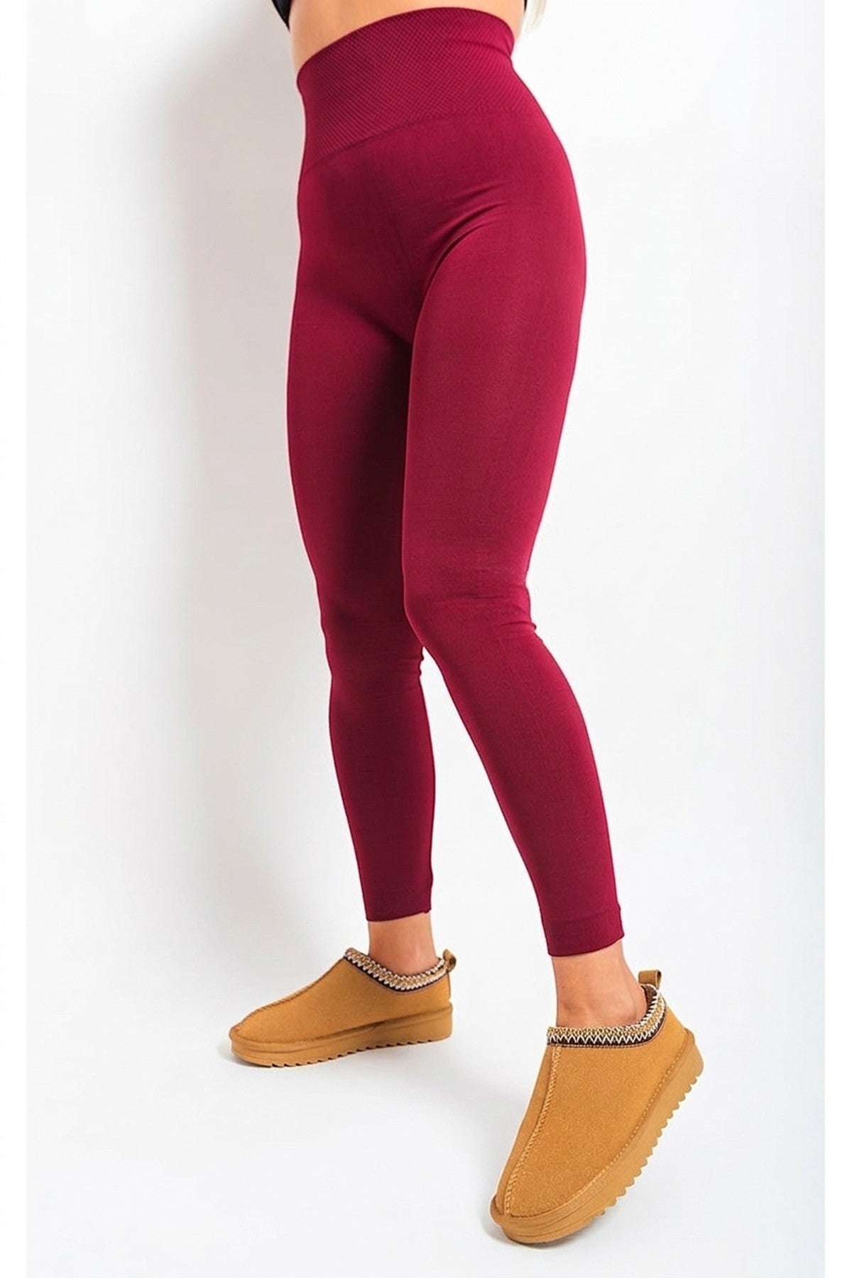 Elaine High Waist Tummy Compression Slimming Leggings - Wine