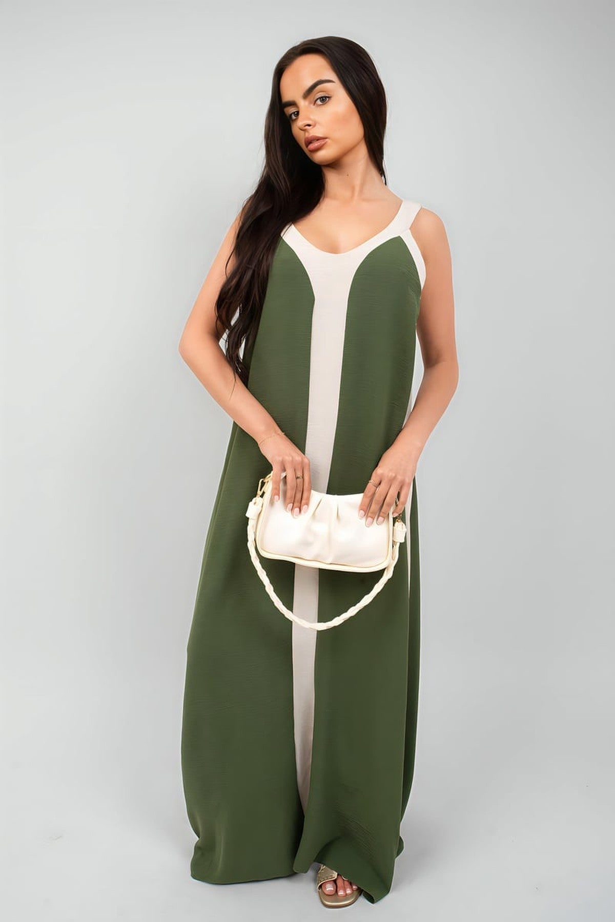 Bianca Two-tone Sleeveless Cami Maxi Dress - Beige