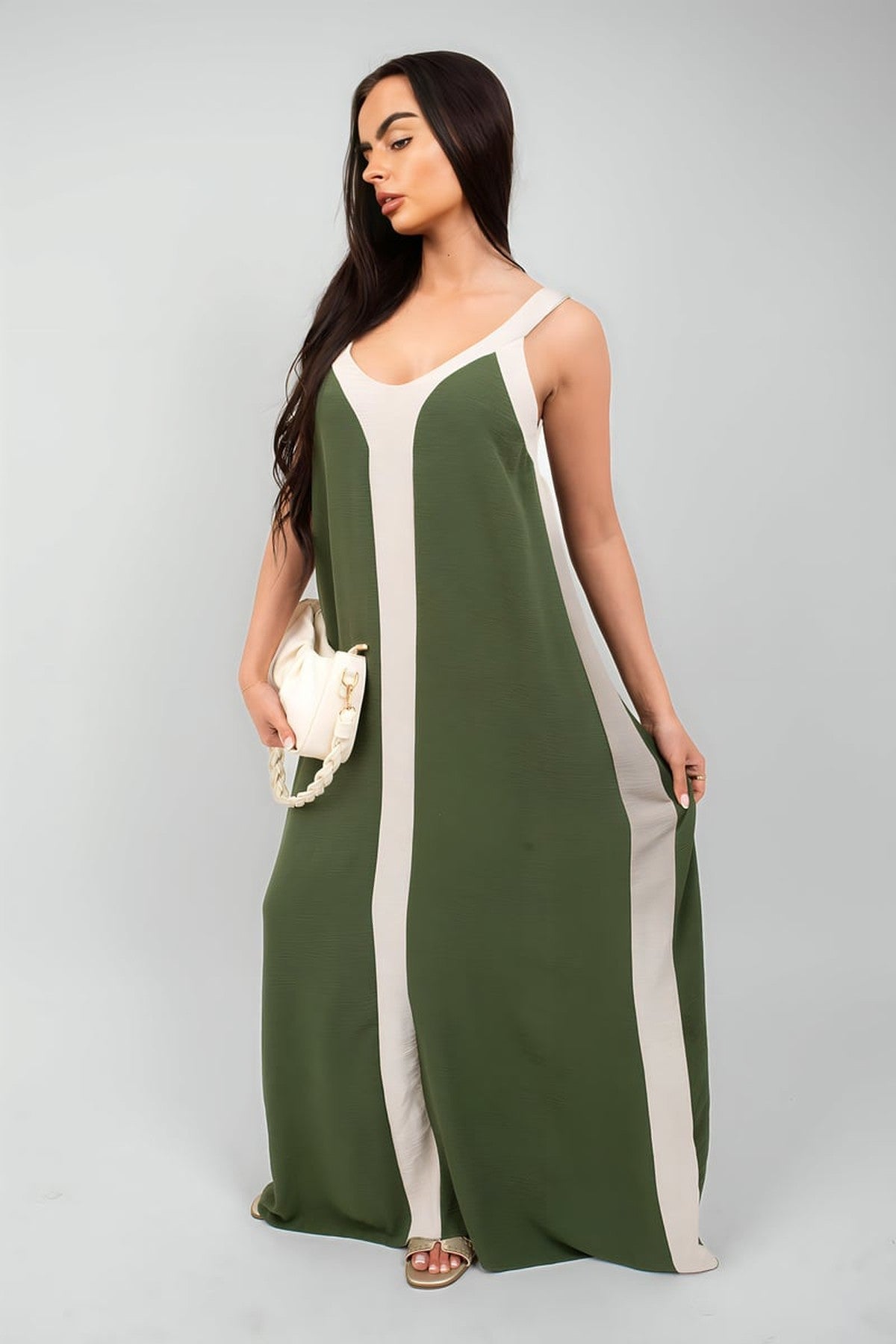 Bianca Two-tone Sleeveless Cami Maxi Dress - Beige