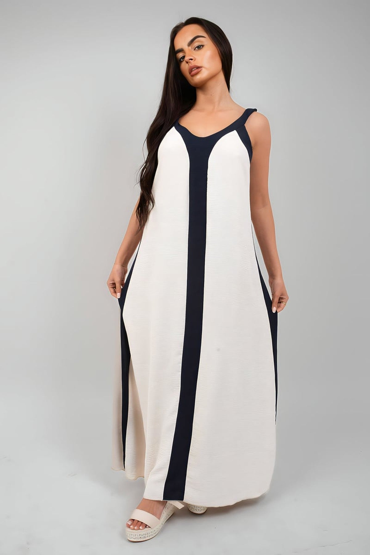 Bianca Two-tone Sleeveless Cami Maxi Dress - Navy