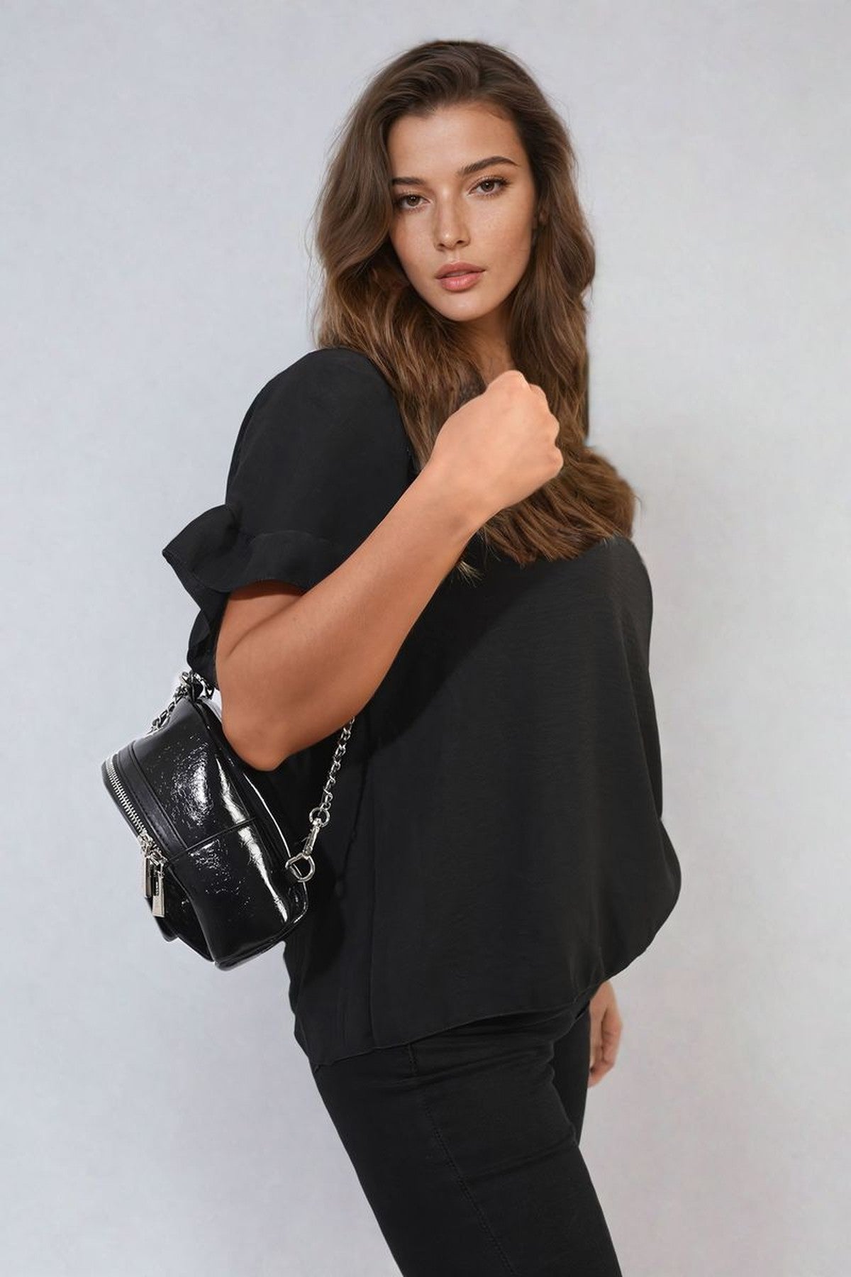 Alexandra Frill Sleeve Top - Black