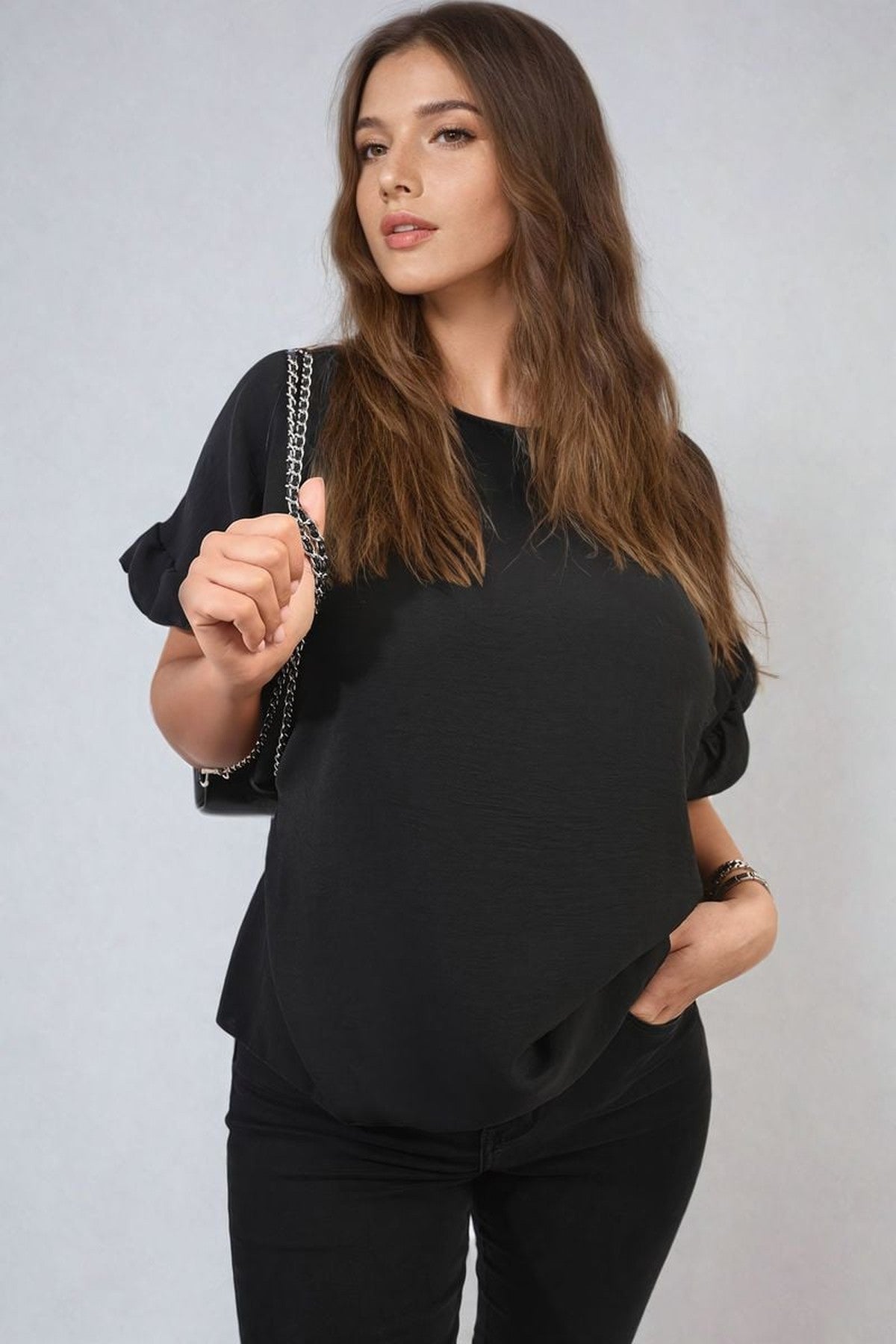 Alexandra Frill Sleeve Top - Black
