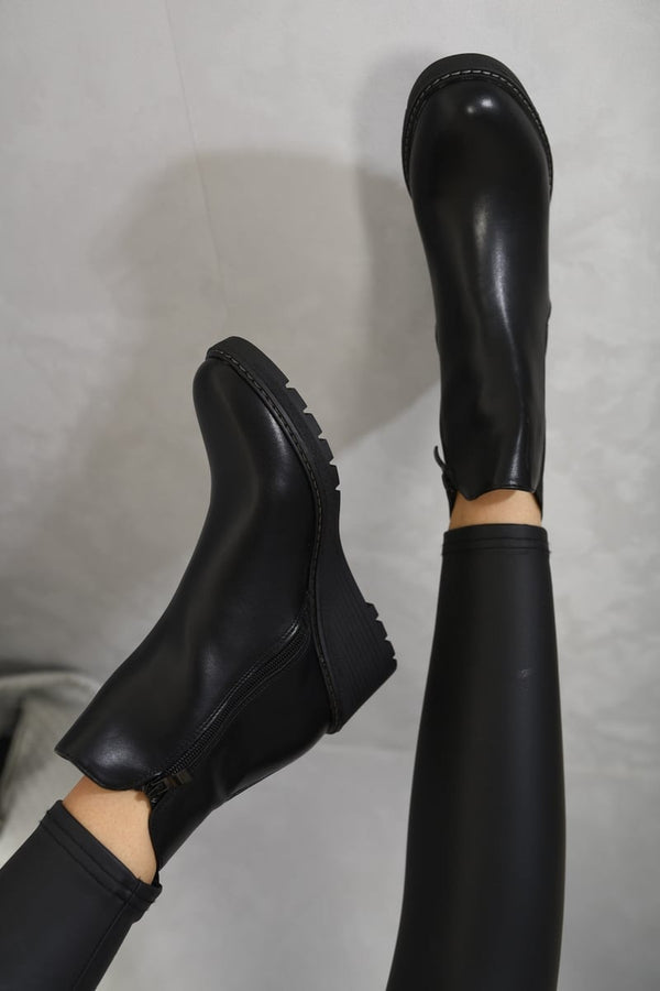 Cecilia Low Wedge Ankle Boots - Black