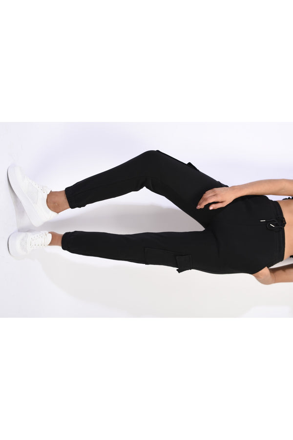 Holly Fleece Lined Cargo Pocket Trouser With Drawstring - Black