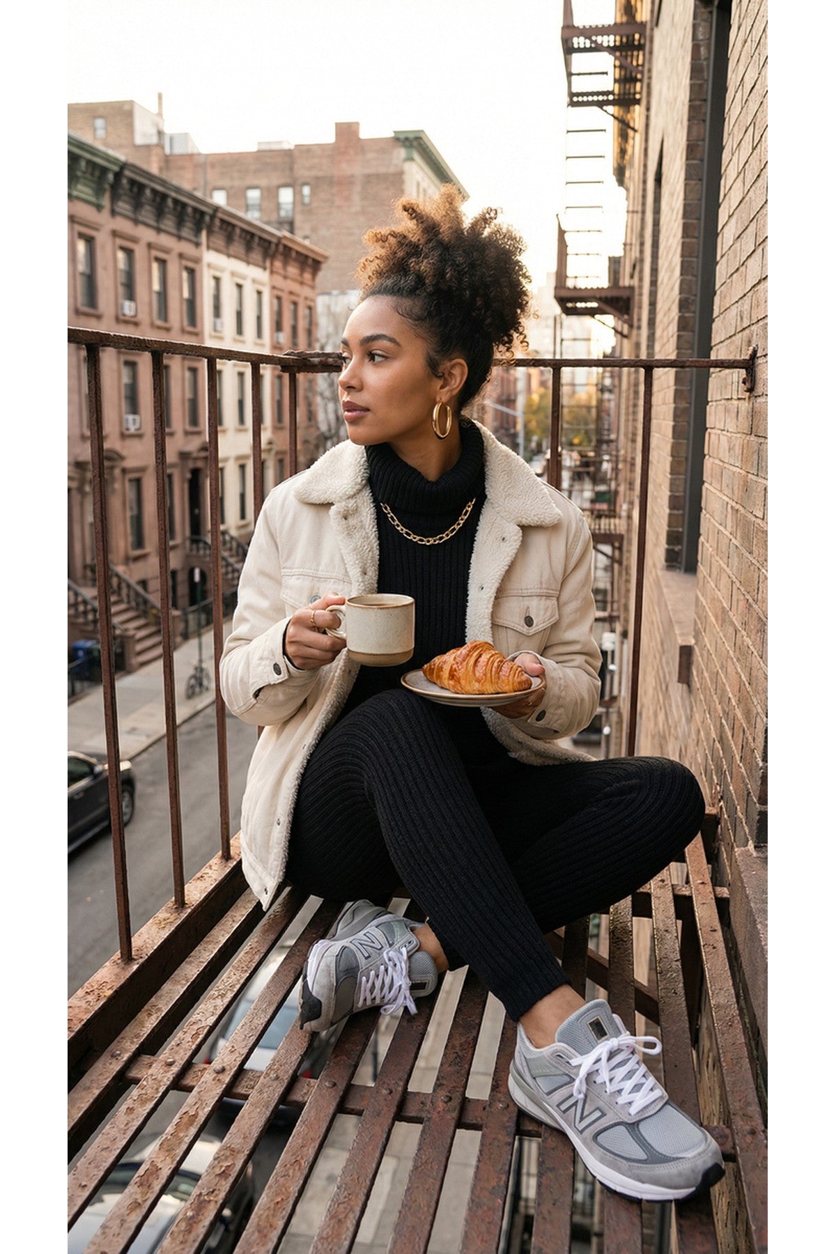 Mila Chunky Knitted High Roll Neck Top Bottom Co-ord Set - Black