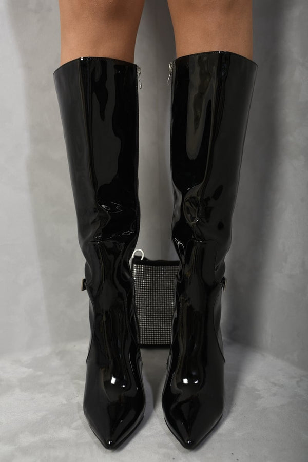 Anna Side Zip Stiletto Boots - Black