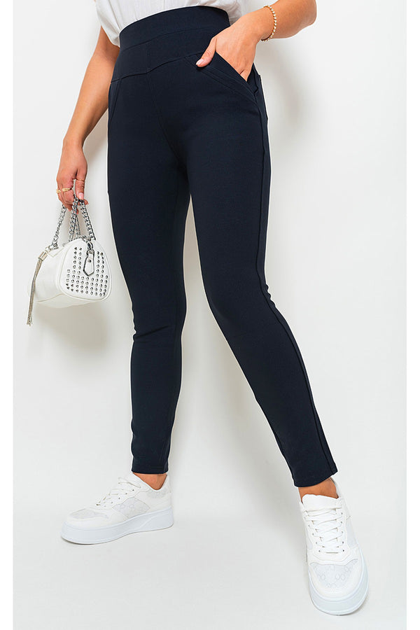 Selene Wide Waistband Trouser With Front Pockets - Navy