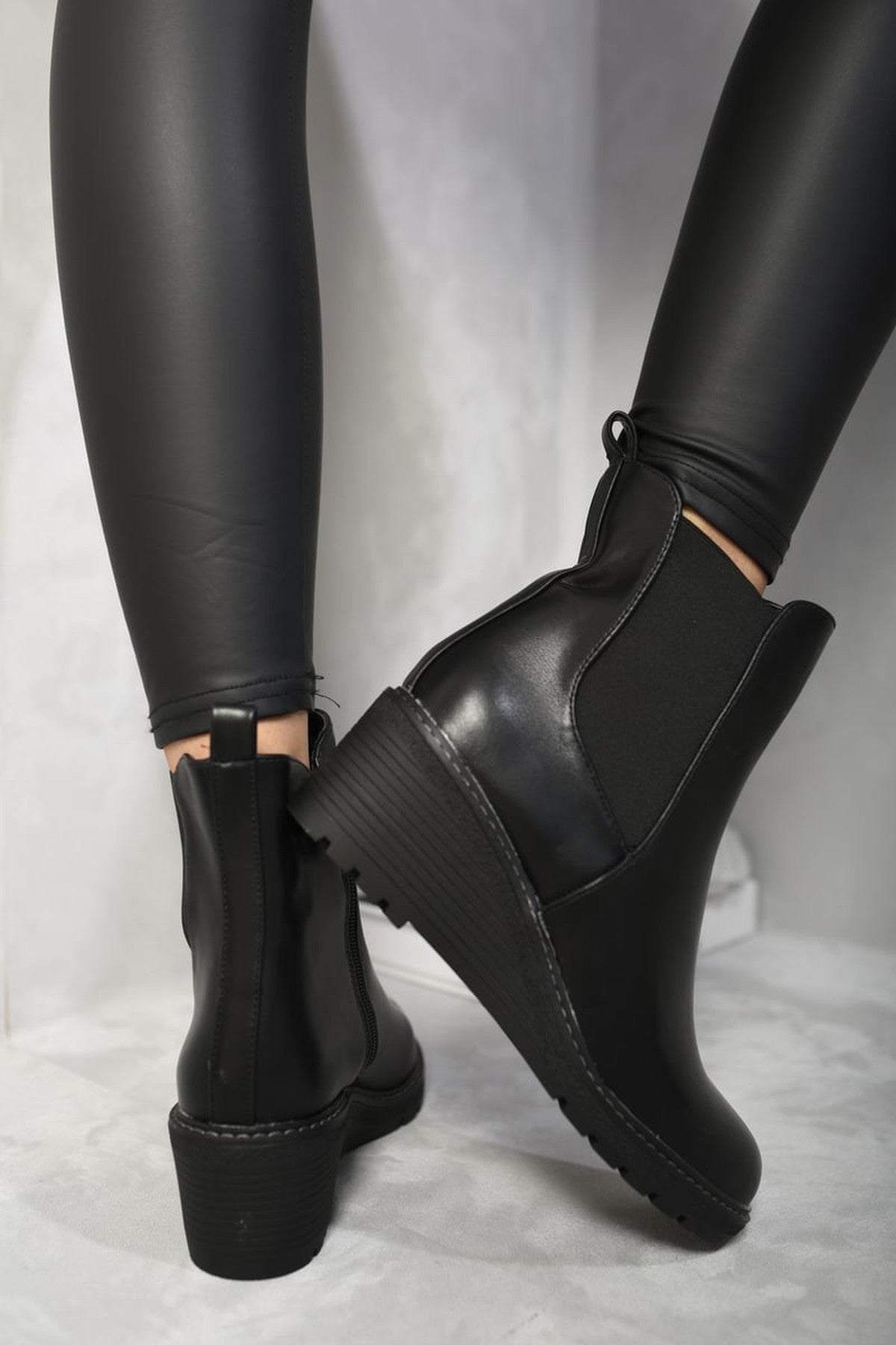 Cecilia Low Wedge Ankle Boots - Black