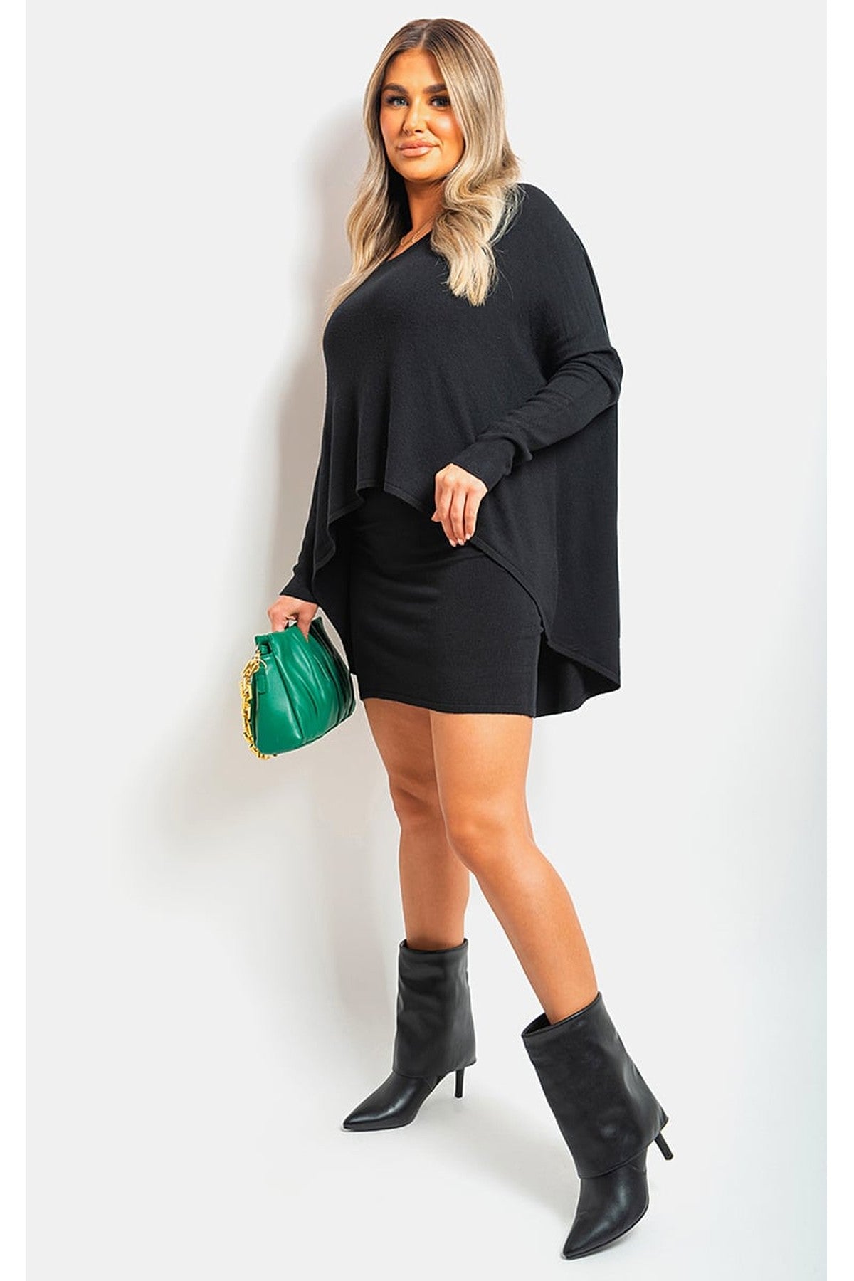 Joanna Oversized Long Sleeve Asymmetric Mini Dress - Black