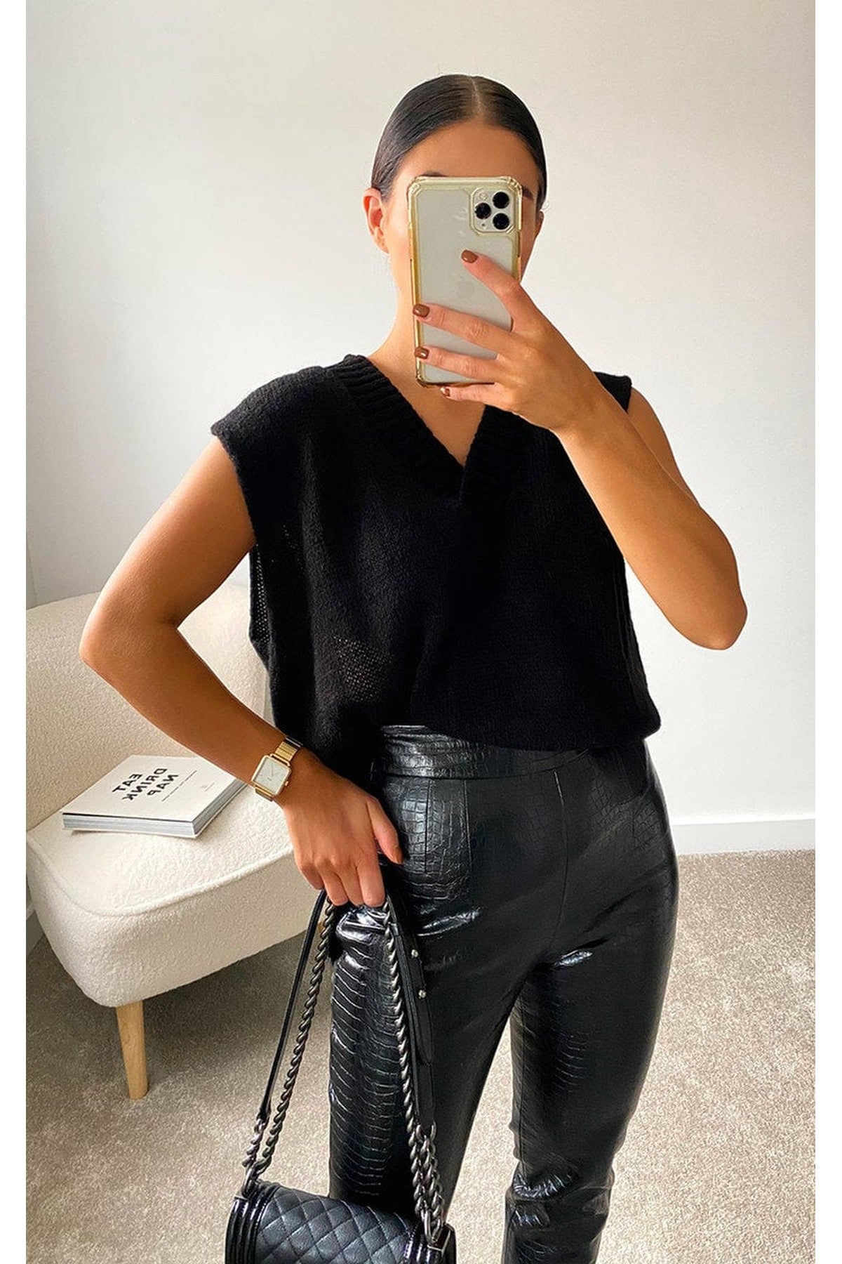 Lois Sleeveless Knitted Vest - Black