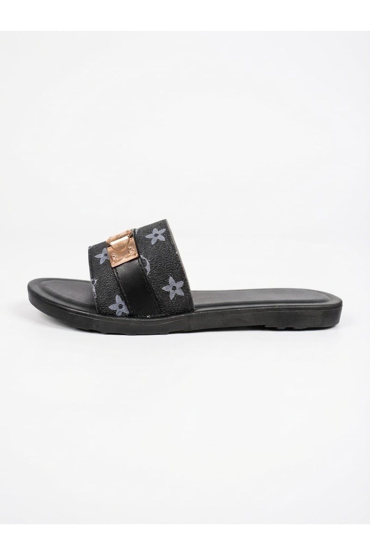 Amber Patterned Slider Sandals - Black