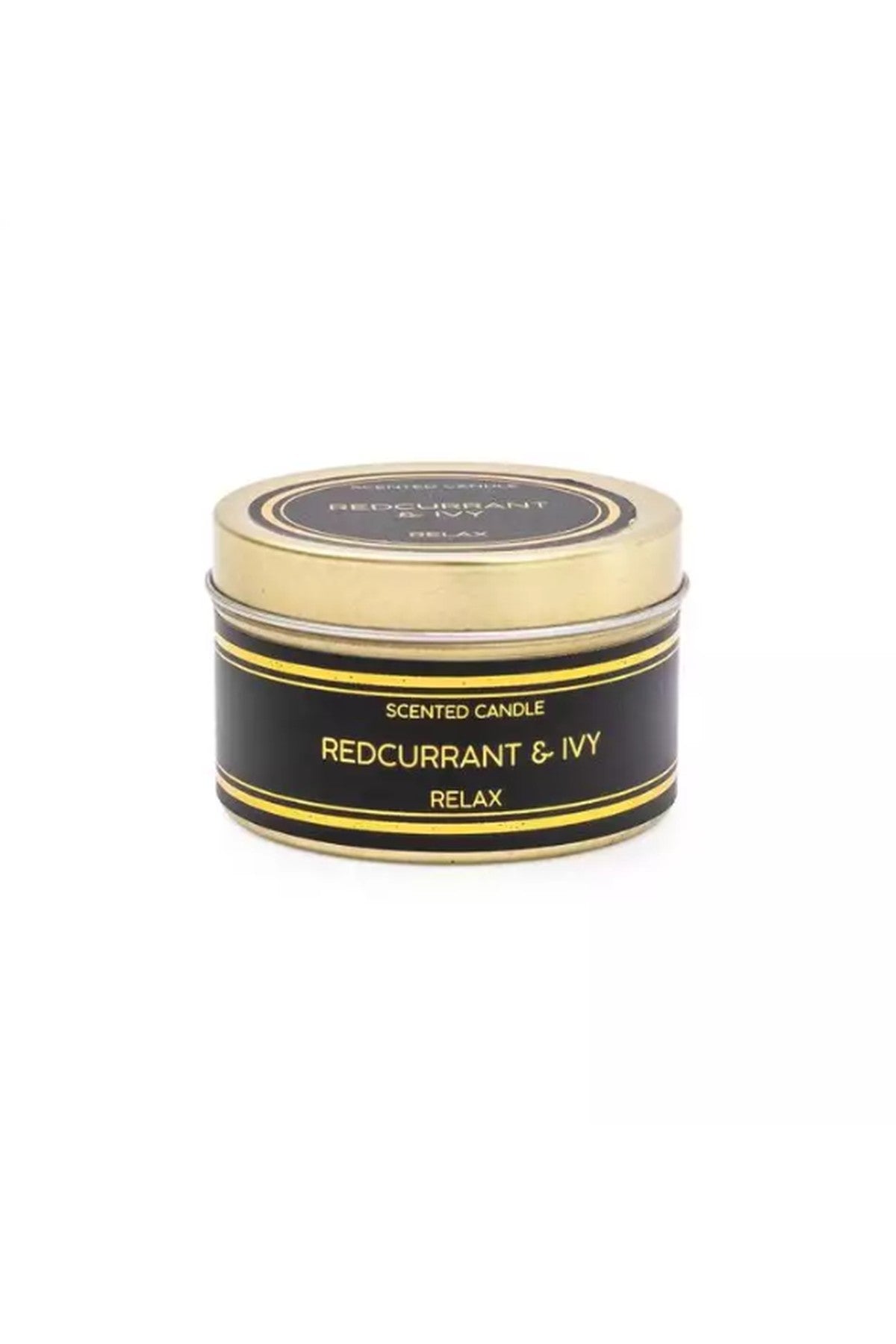 Black & Gold Simple Small Tin Candle - Redcurrant & Ivy Scent - Assorted