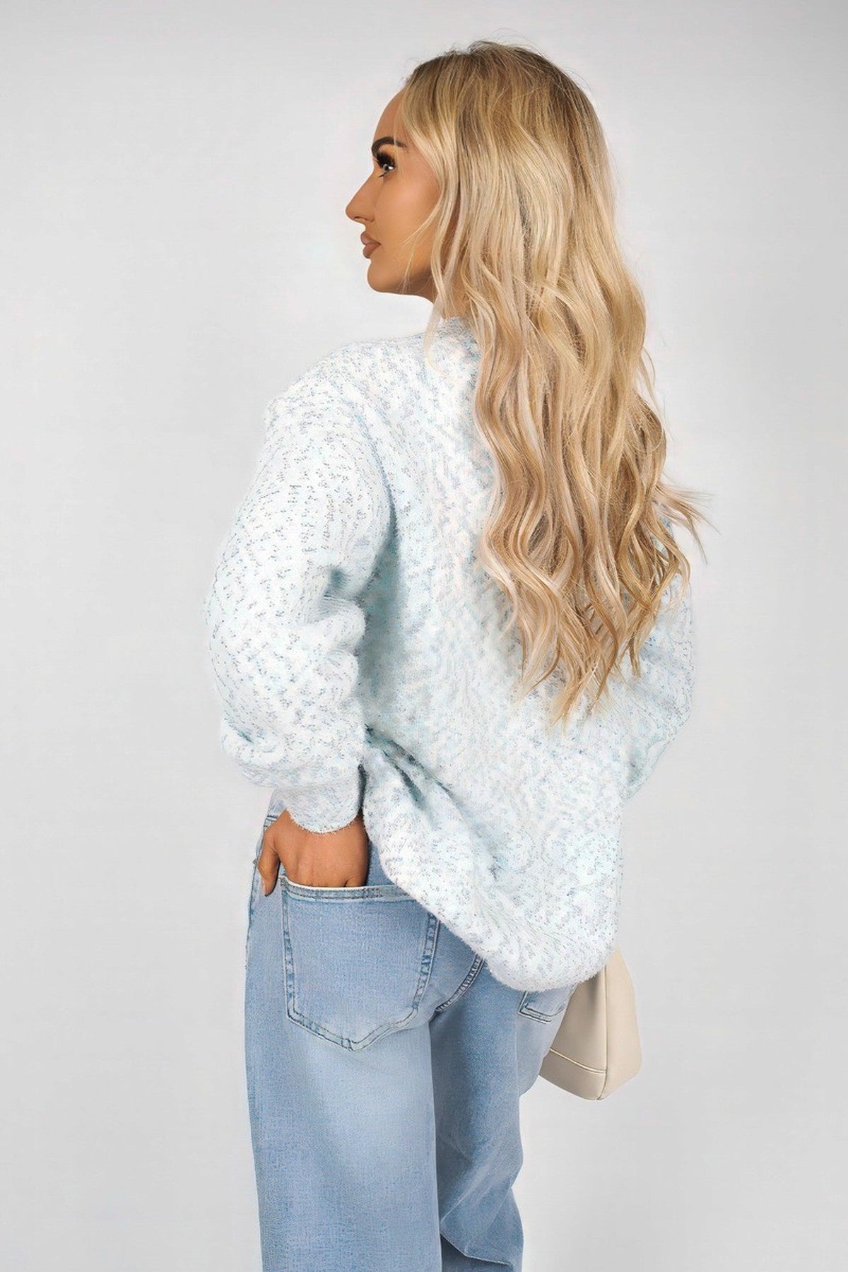 Jalina Long Sleeve Oversized Knitted Jumper With Paris Slogan - Blue