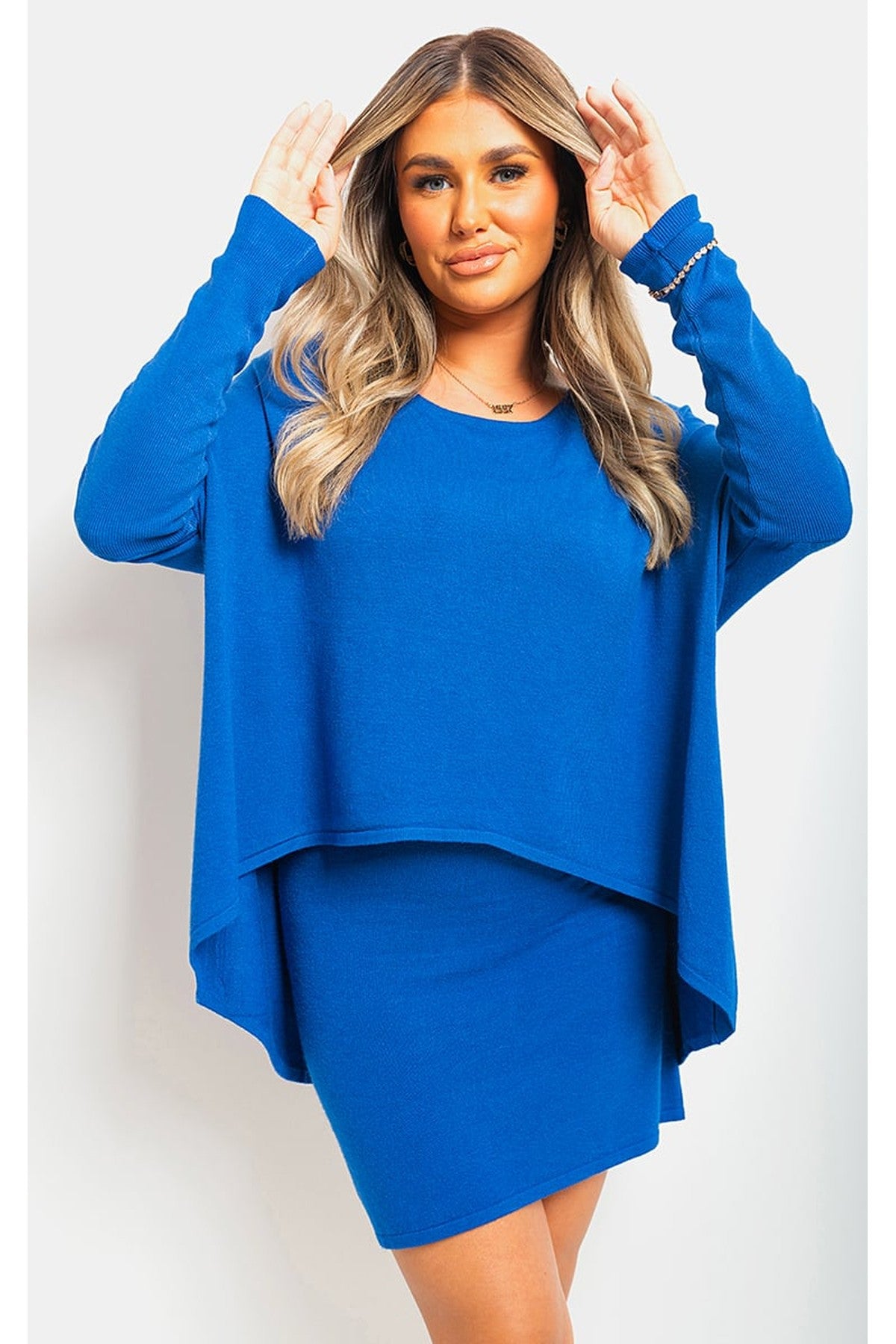 Joanna Oversized Long Sleeve Asymmetric Mini Dress - Blue
