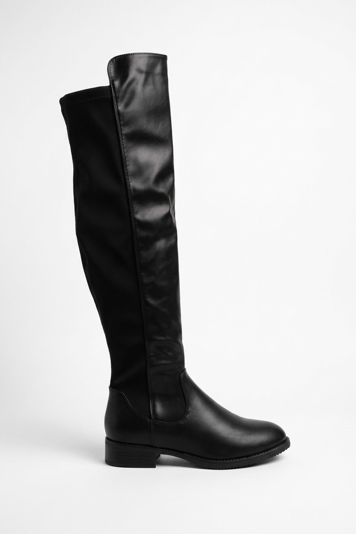 Tatiana Faux Leather Over The Knee Flat Boots - Black