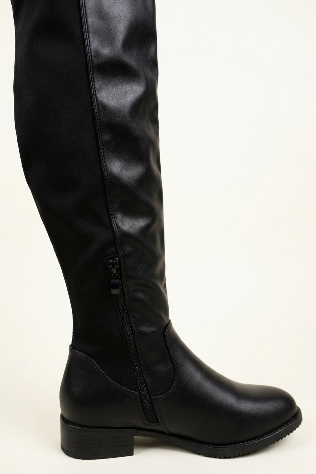 Tatiana Faux Leather Over The Knee Flat Boots - Black