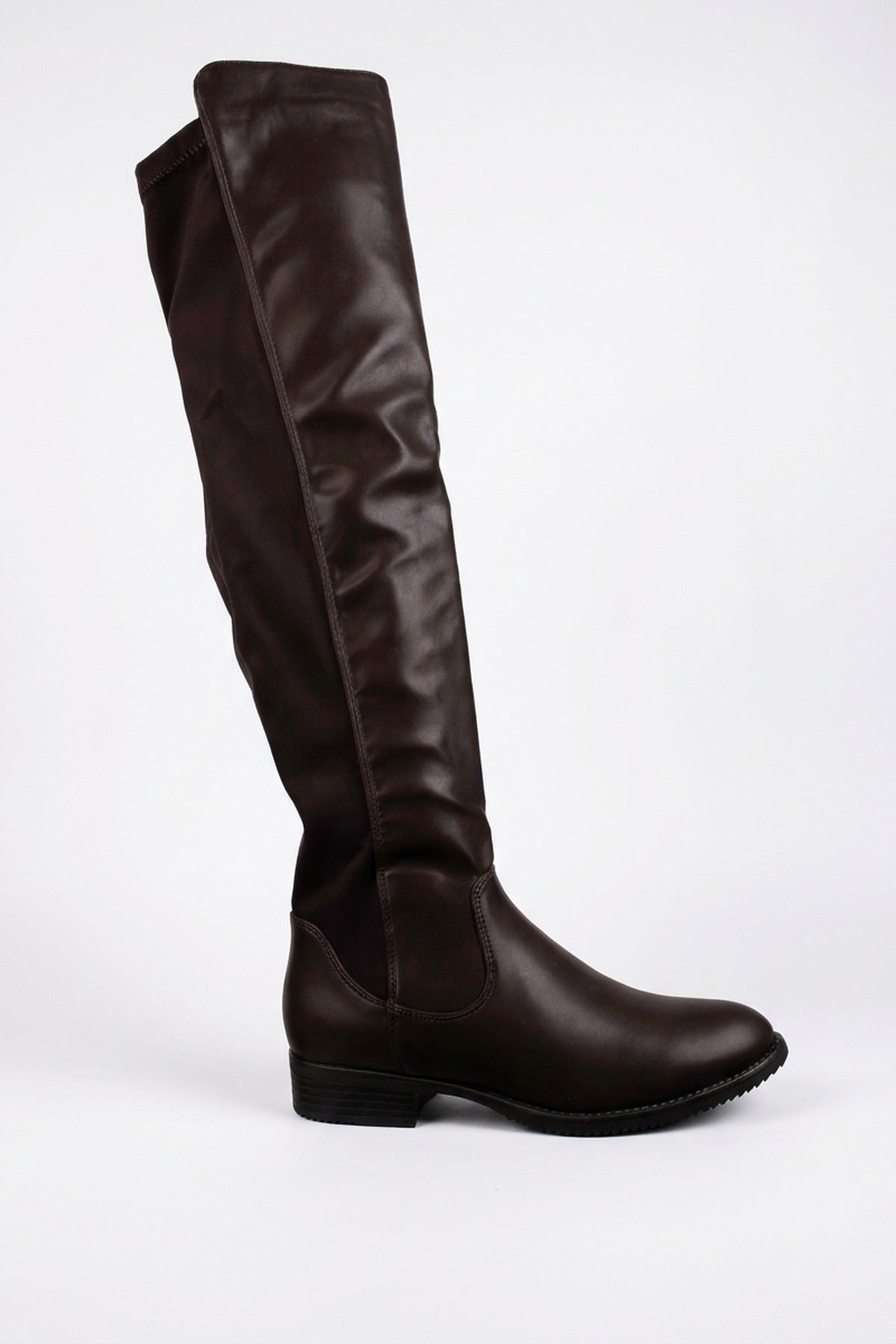 Tatiana Faux Leather Over The Knee Flat Boots - Brown