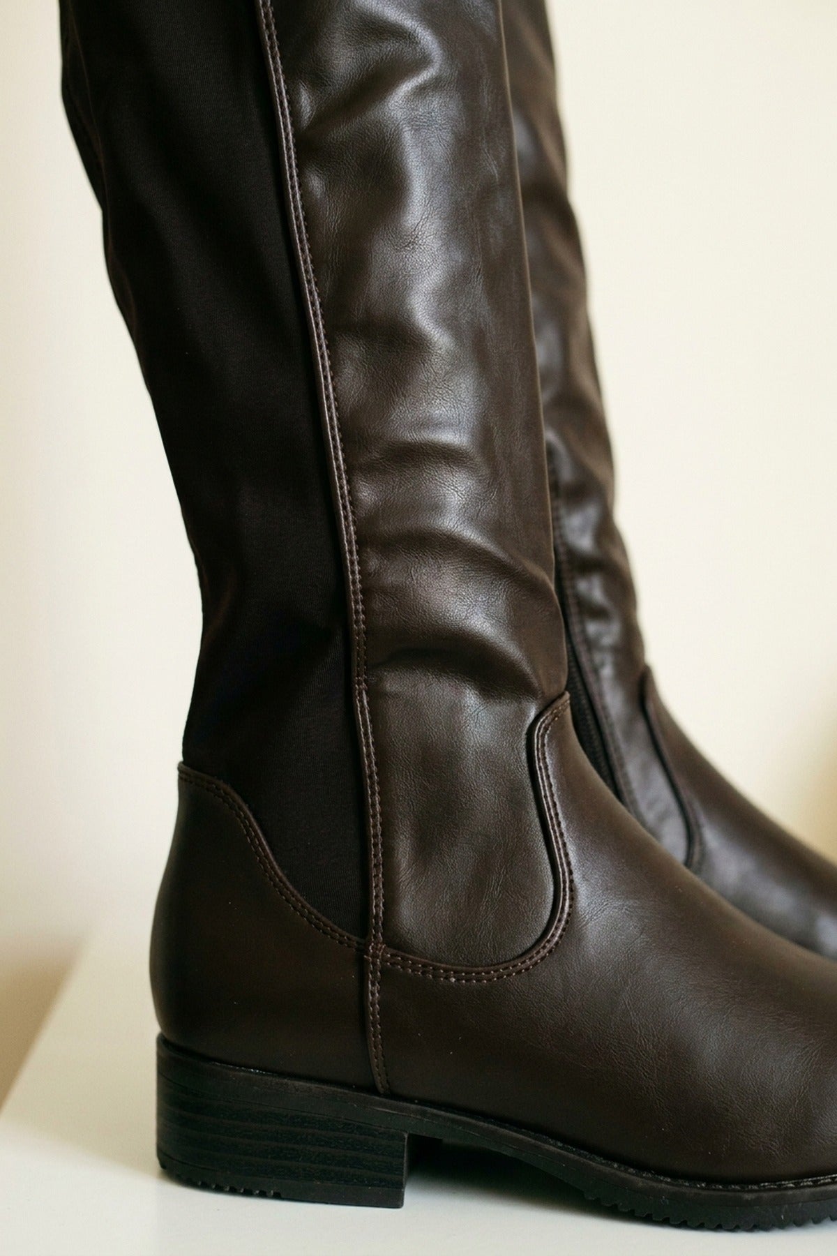 Tatiana Faux Leather Over The Knee Flat Boots - Brown