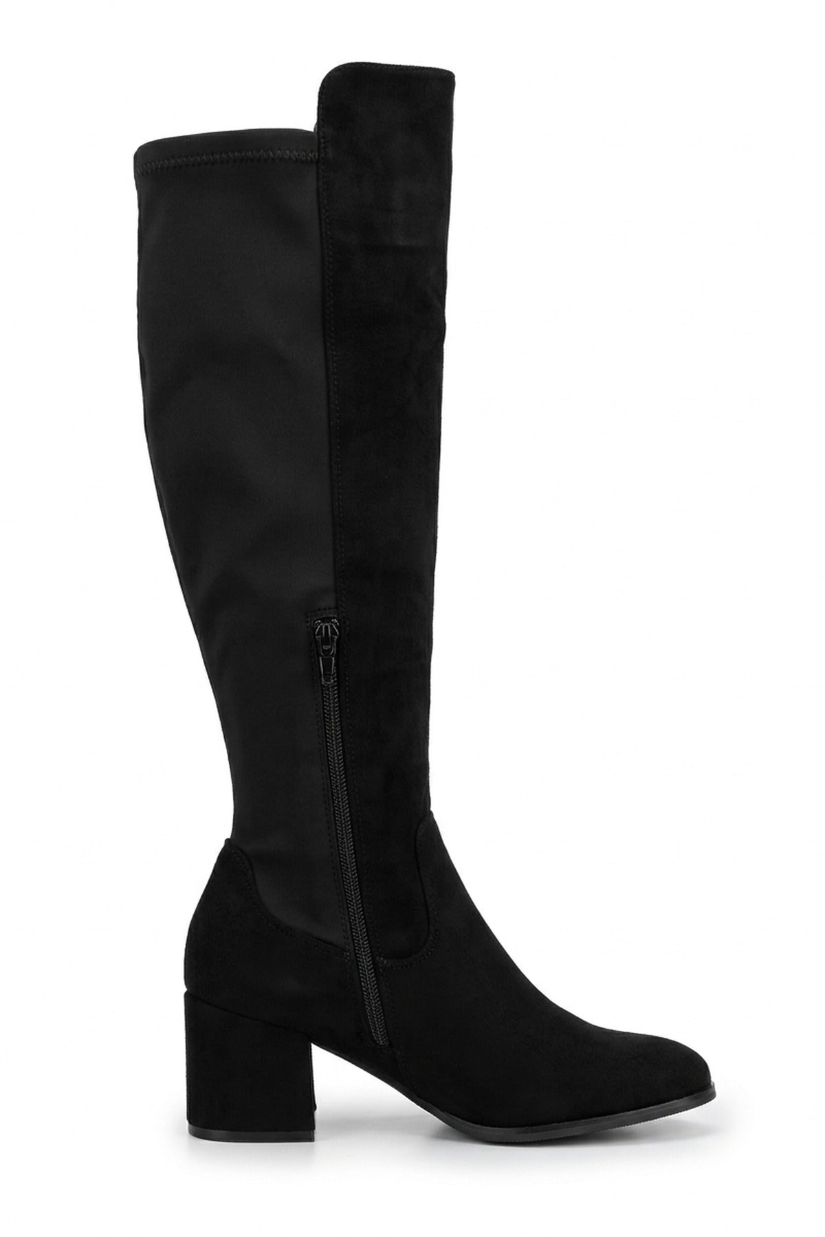 Teagan Faux Suede Over The Knee Block Heel Boots - Black