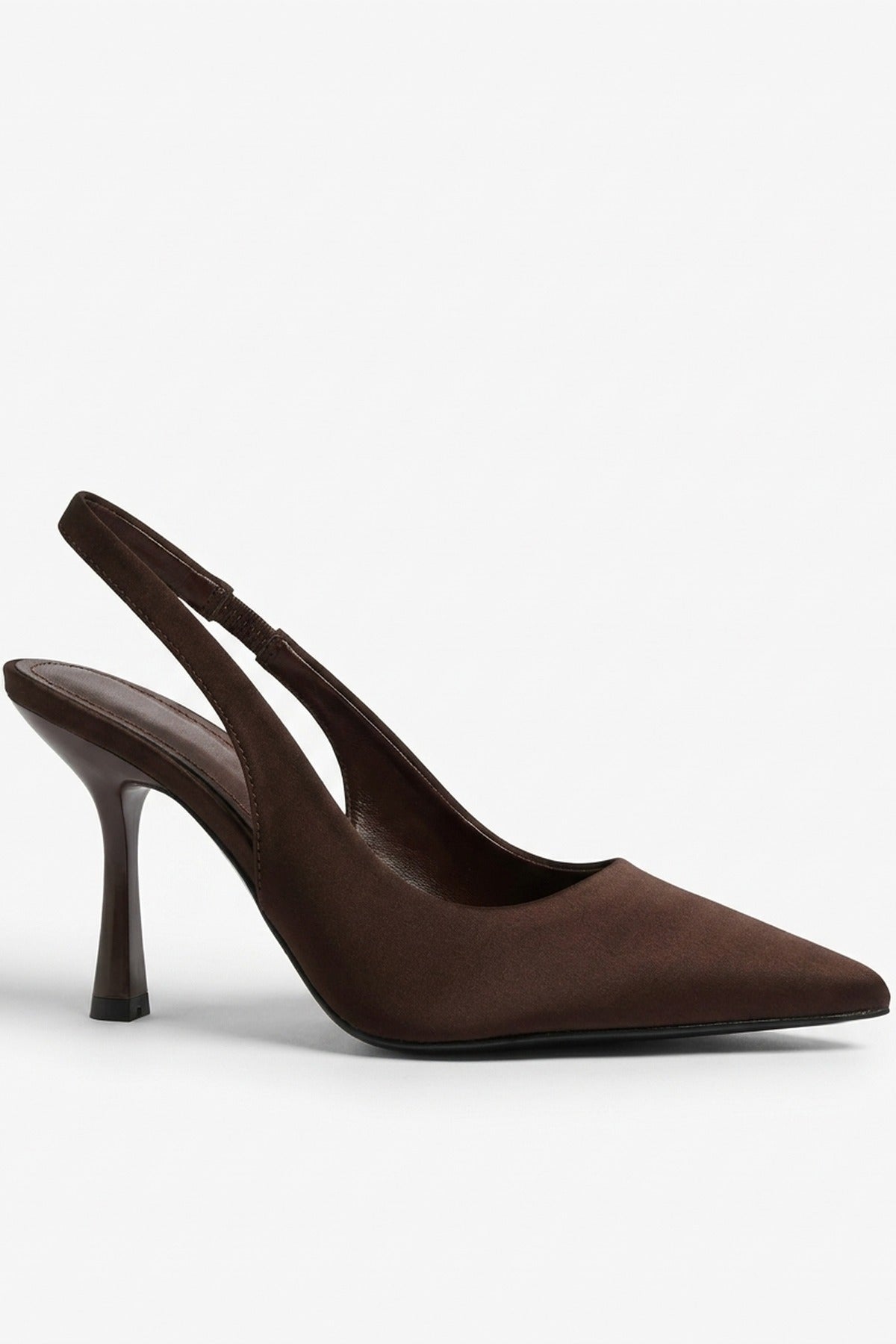 Sloane Satin Pointed Toe Slingback Heels - Chocolate
