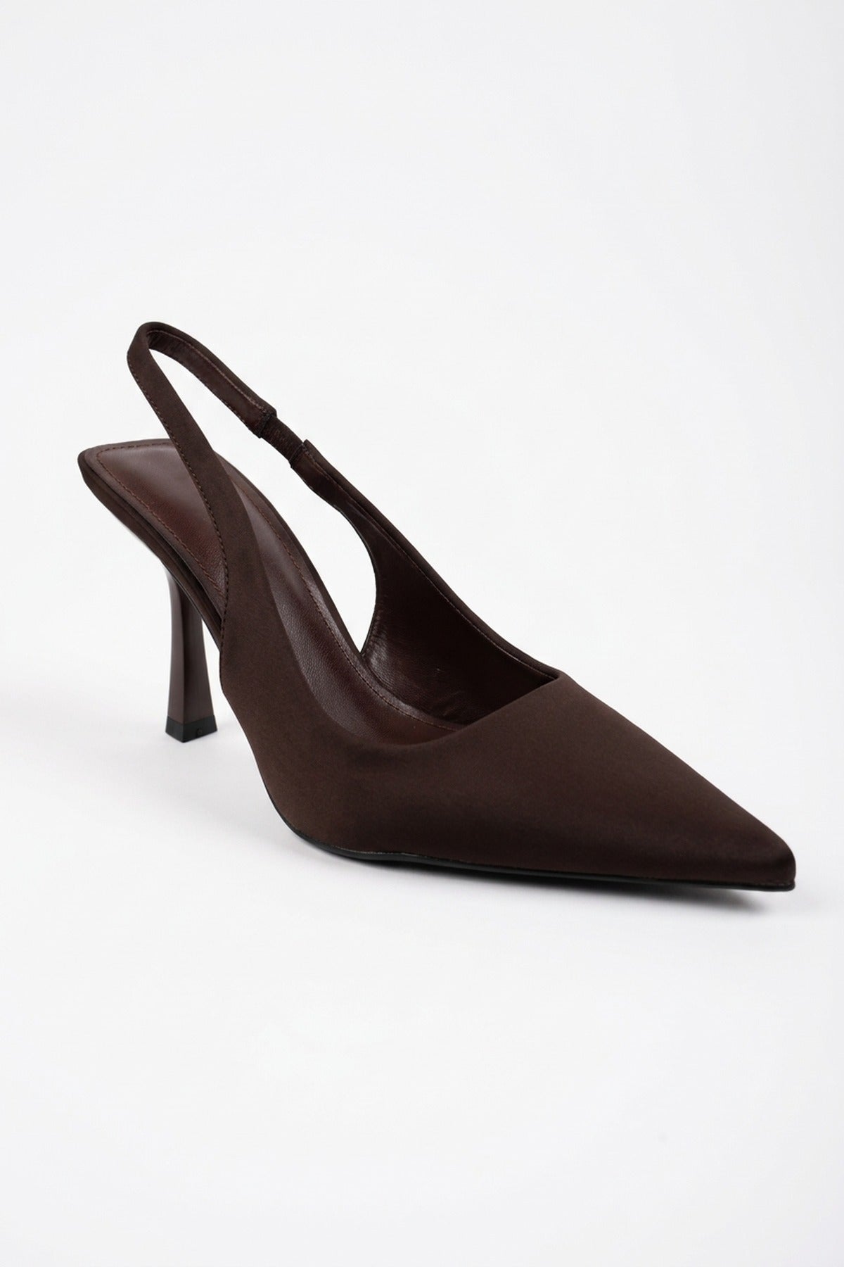 Sloane Satin Pointed Toe Slingback Heels - Chocolate