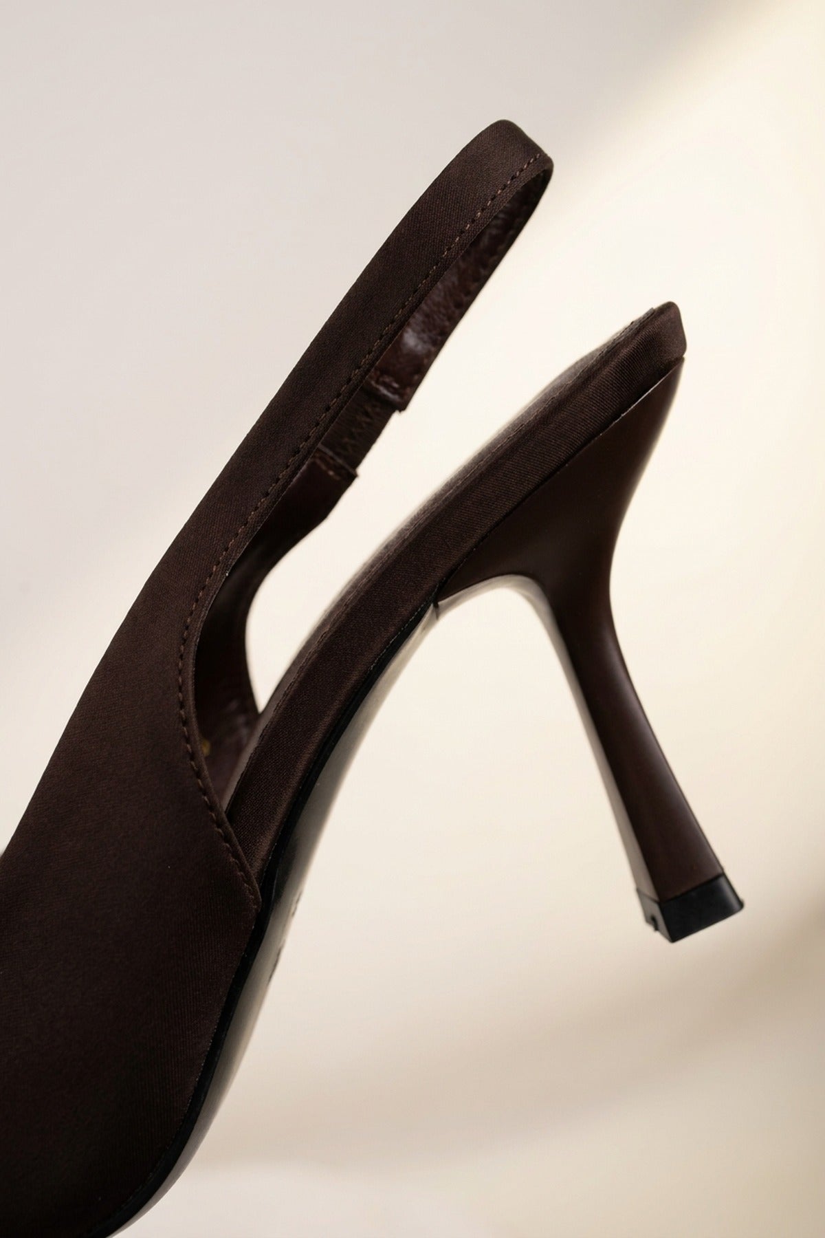 Sloane Satin Pointed Toe Slingback Heels - Chocolate