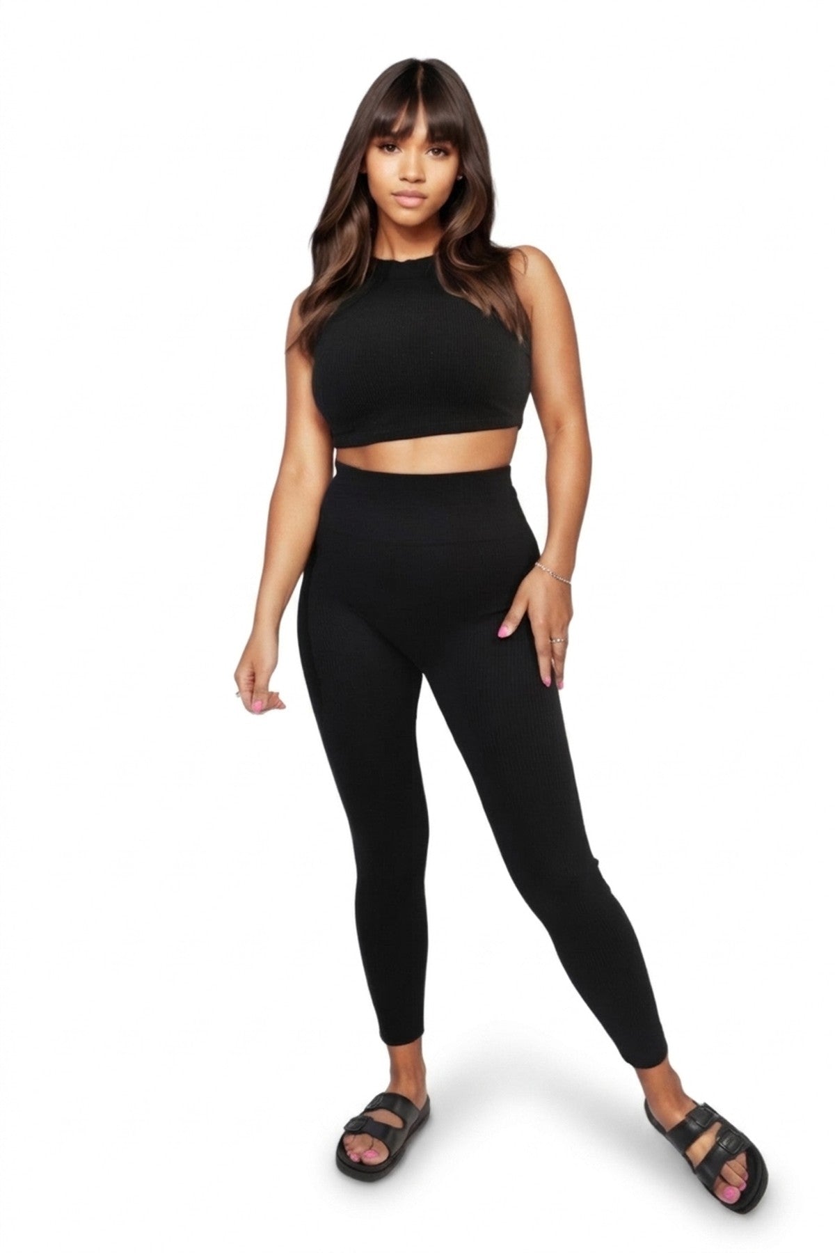 Braylee High Waisted Wide Band Leggings - BLACK