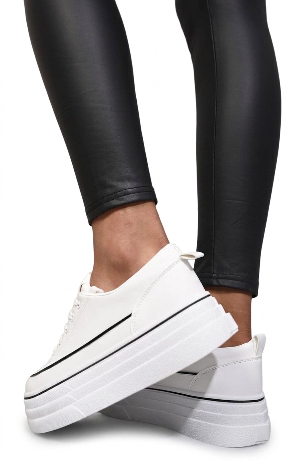 Breanna Platform Wedge Lace Up Trainers - White_wb