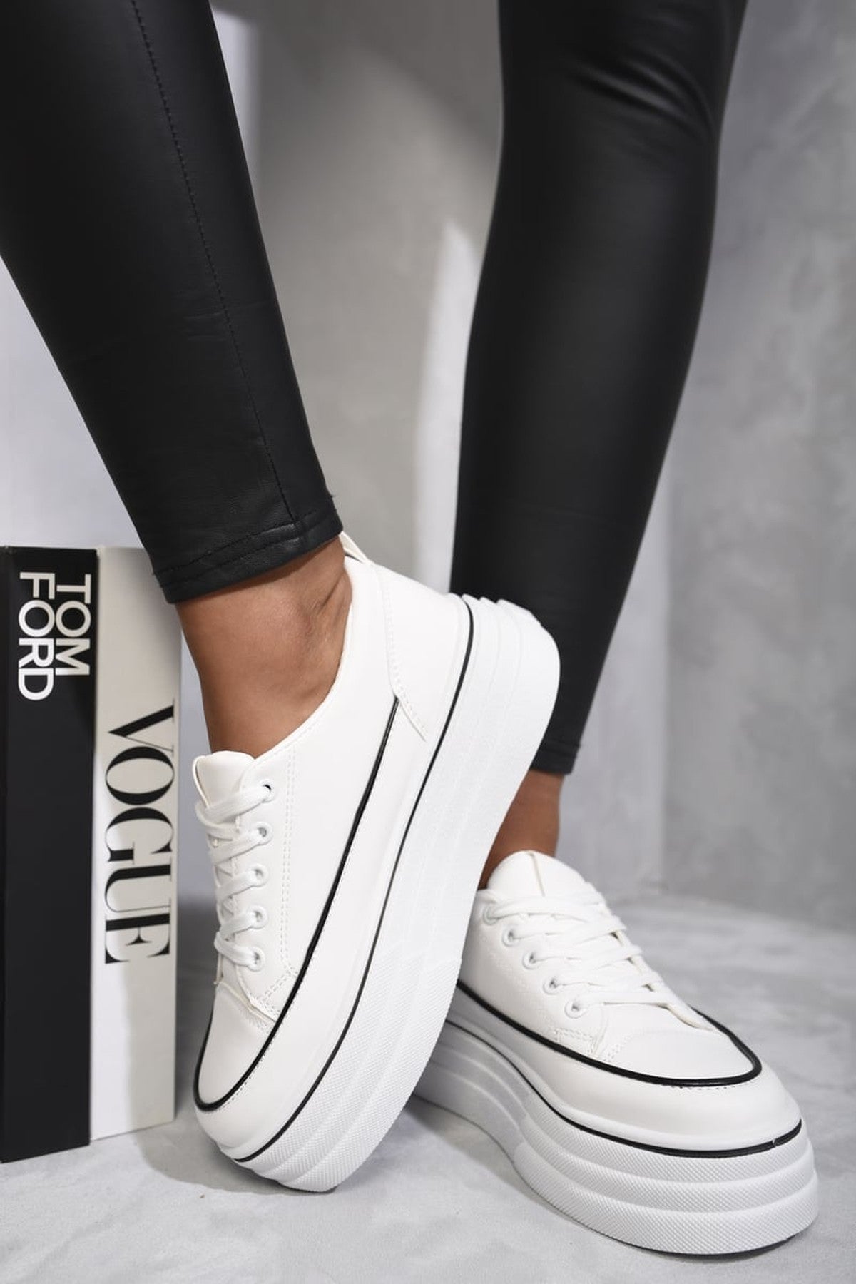 Breanna Platform Wedge Lace Up Trainers - White
