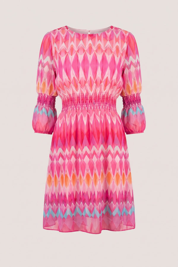 Bridget Printed Mini Dress With Elastic Waist - Pink