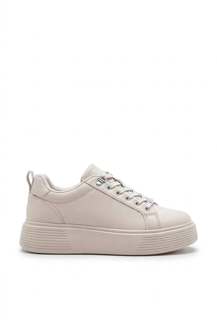 Bronagh Faux Leather Platform Trainers - Beige_wb