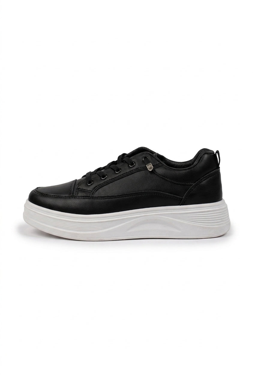 Bronagh Faux Leather Platform Trainers - Black_wb