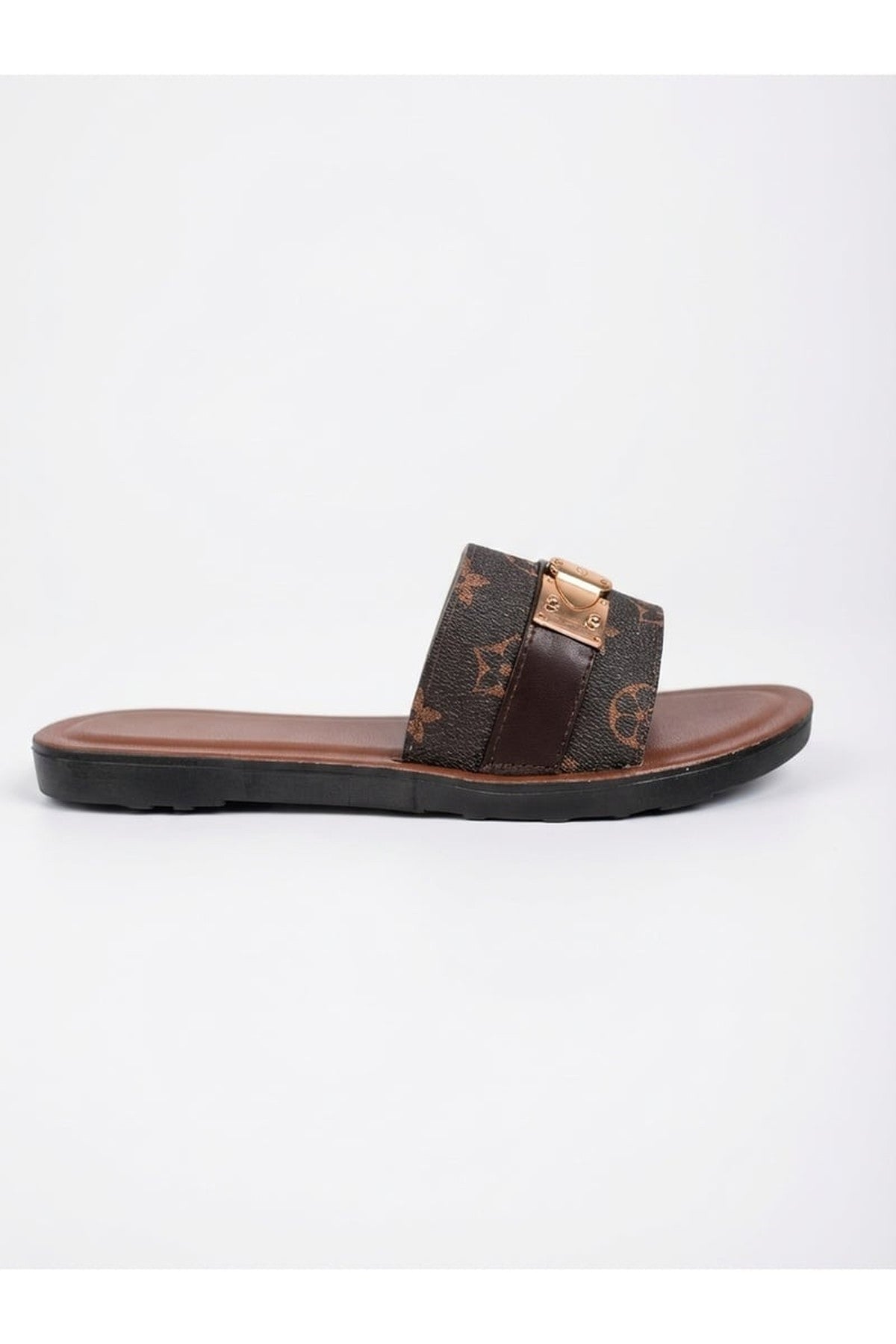 Amber Patterned Slider Sandals - Brown