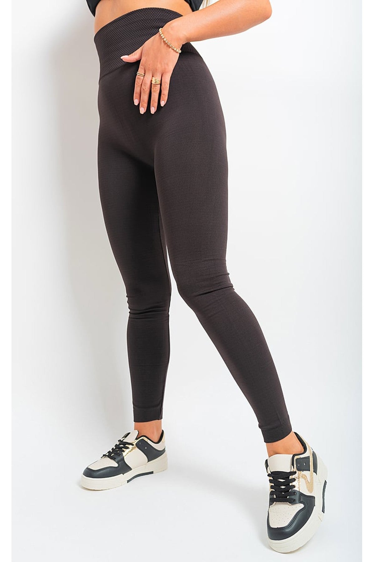 Elaine High Waist Tummy Compression Slimming Leggings - Brown