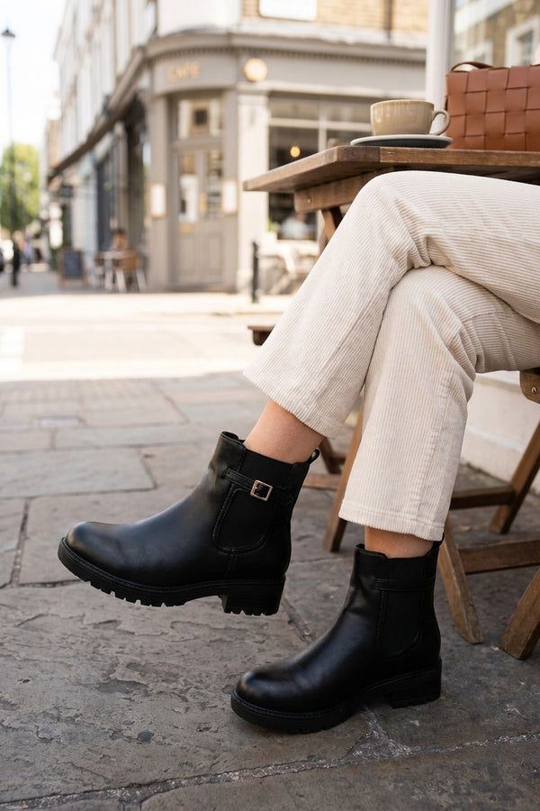 Ines Chunky Sole Buckle Chelsea Boots - Black