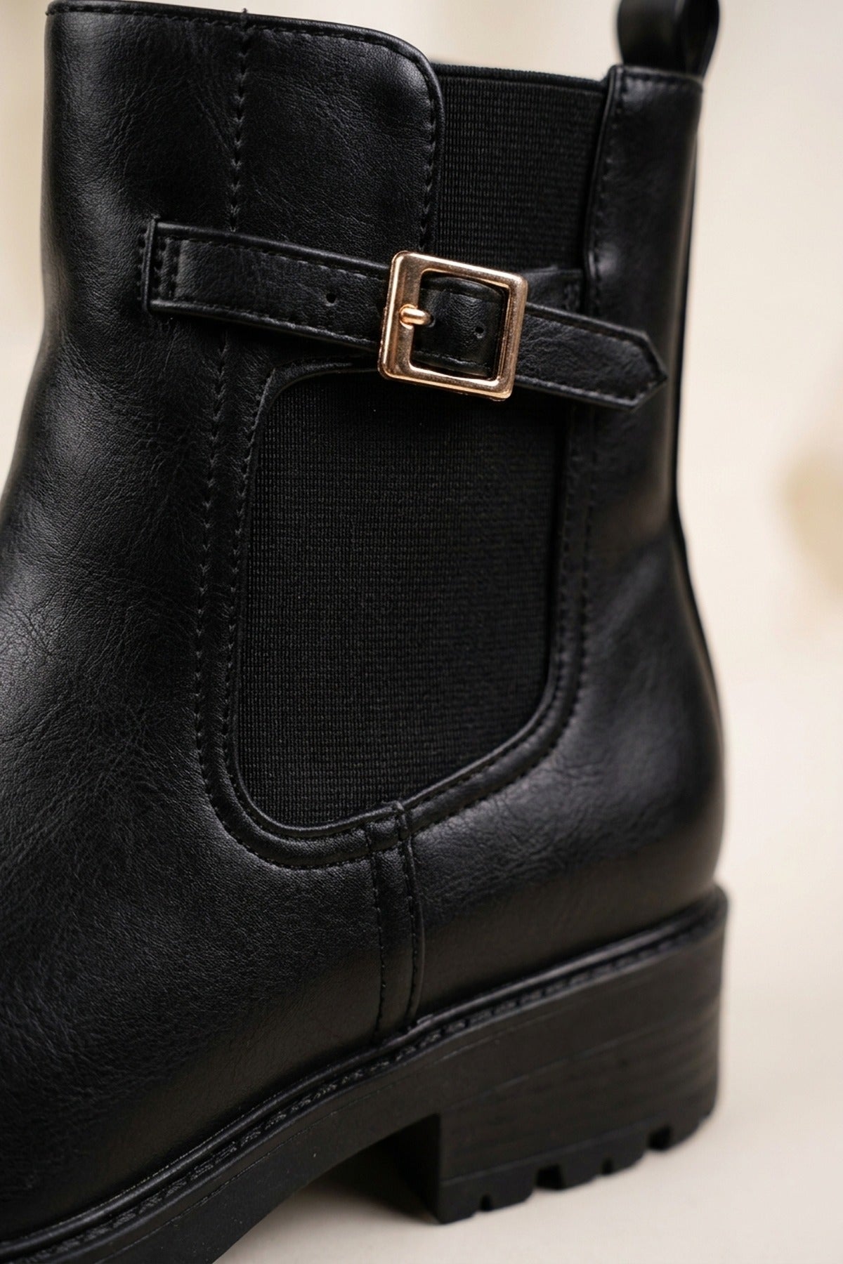 Ines Chunky Sole Buckle Chelsea Boots - Black