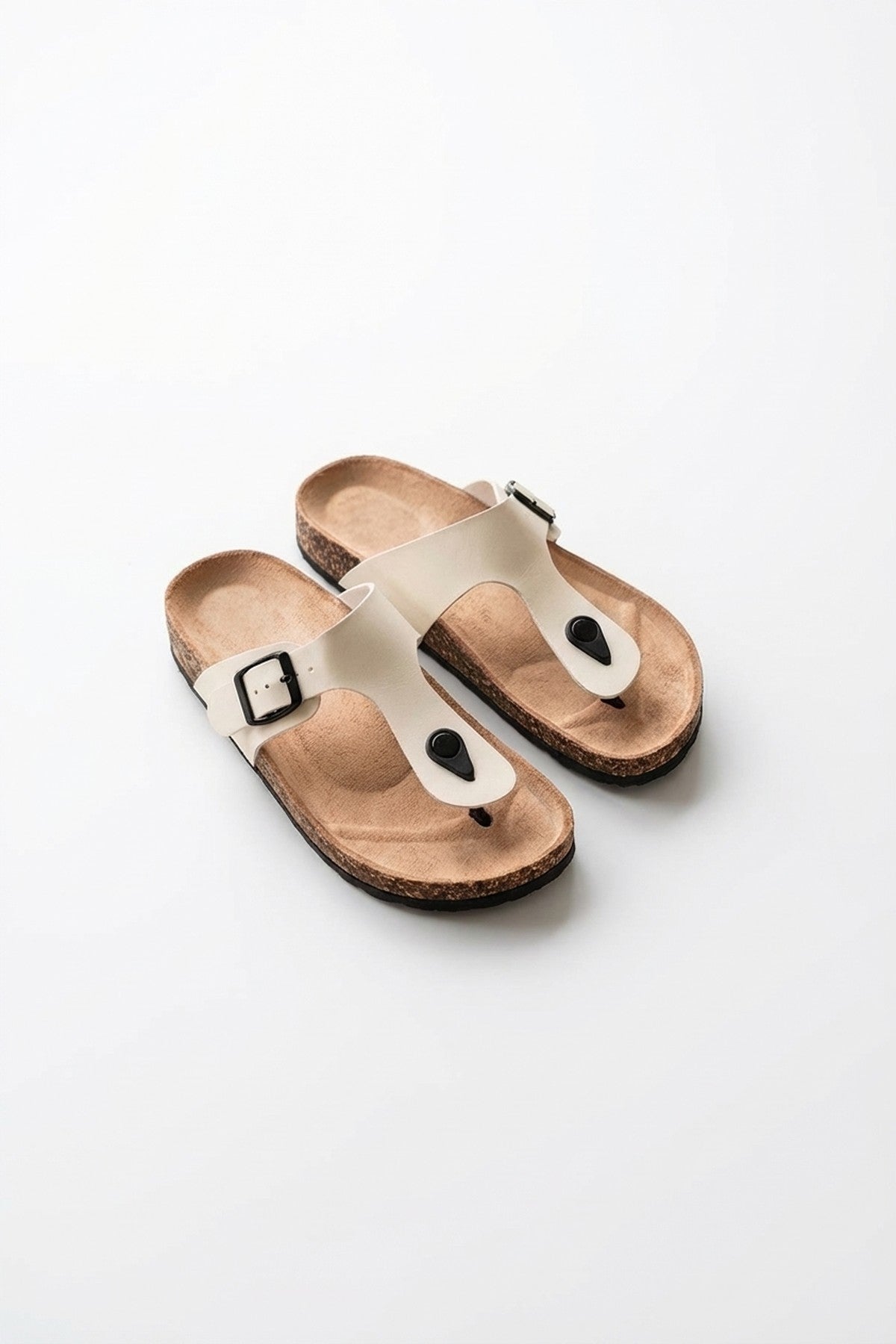 Wren Buckle Cork Toe Post Sandal - White