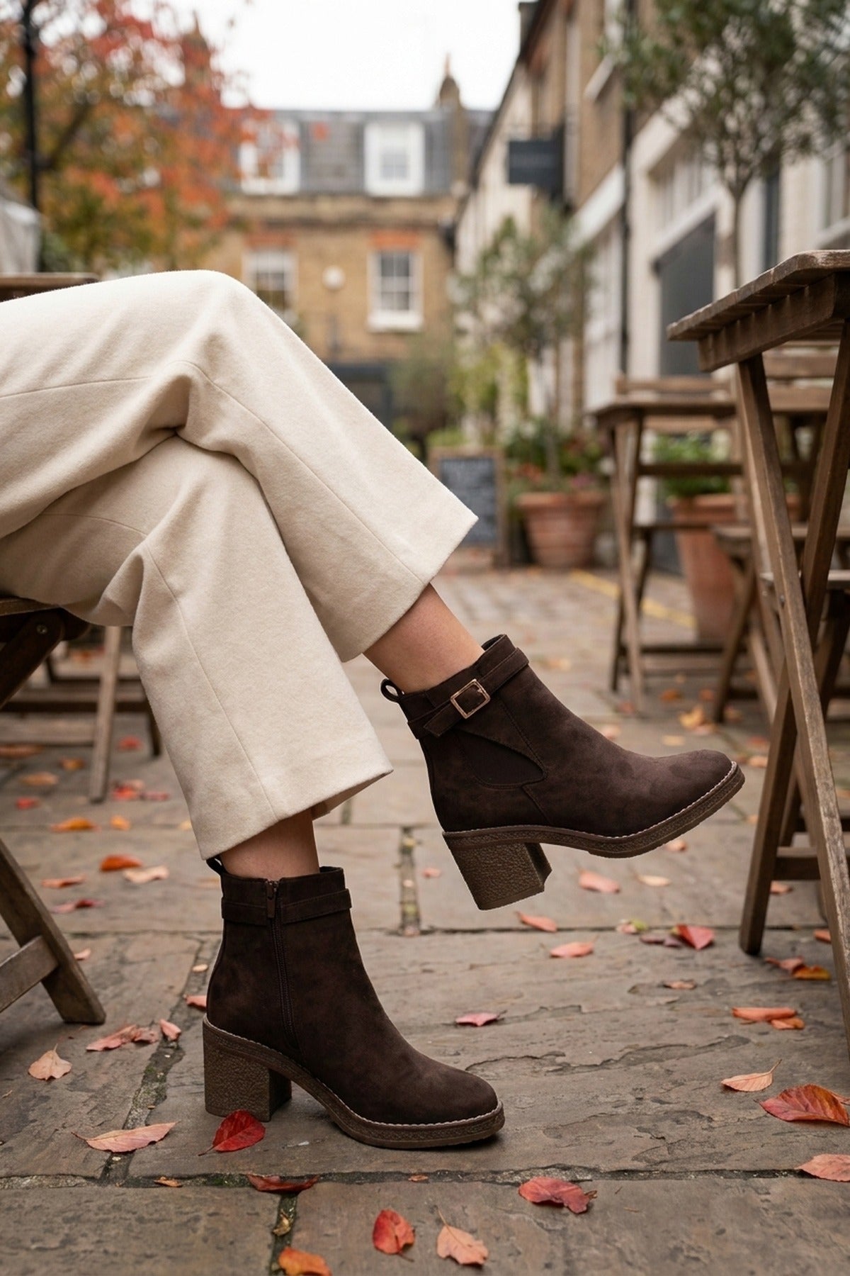 Saoirse Faux Suede Block Heel Boots - Brown