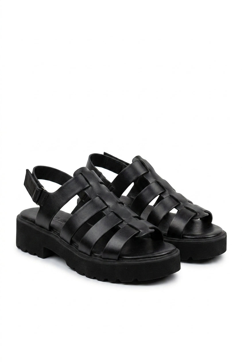 Rosa Cage Platform Sandals - Black