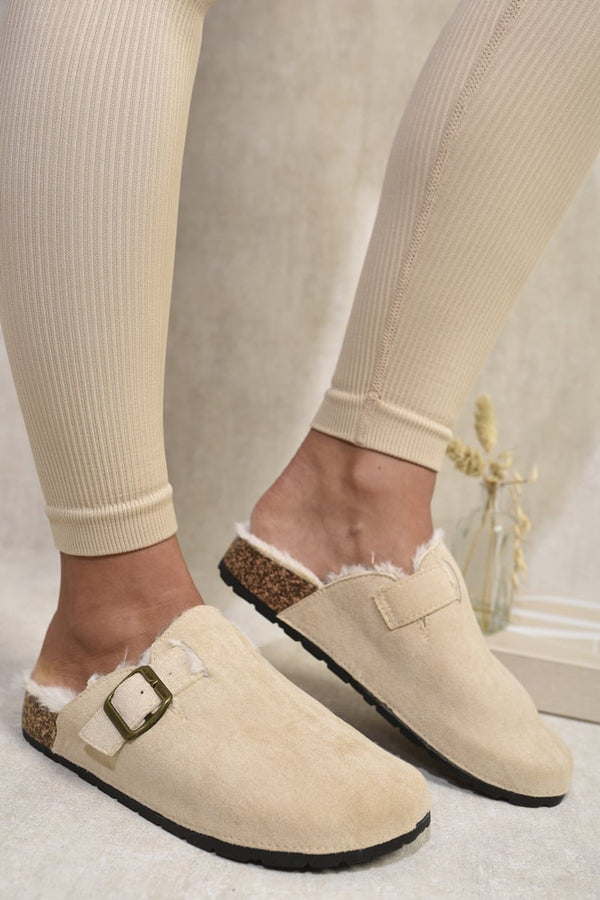 Camilla Suede Flip-flops Sandals With Fur - Beige